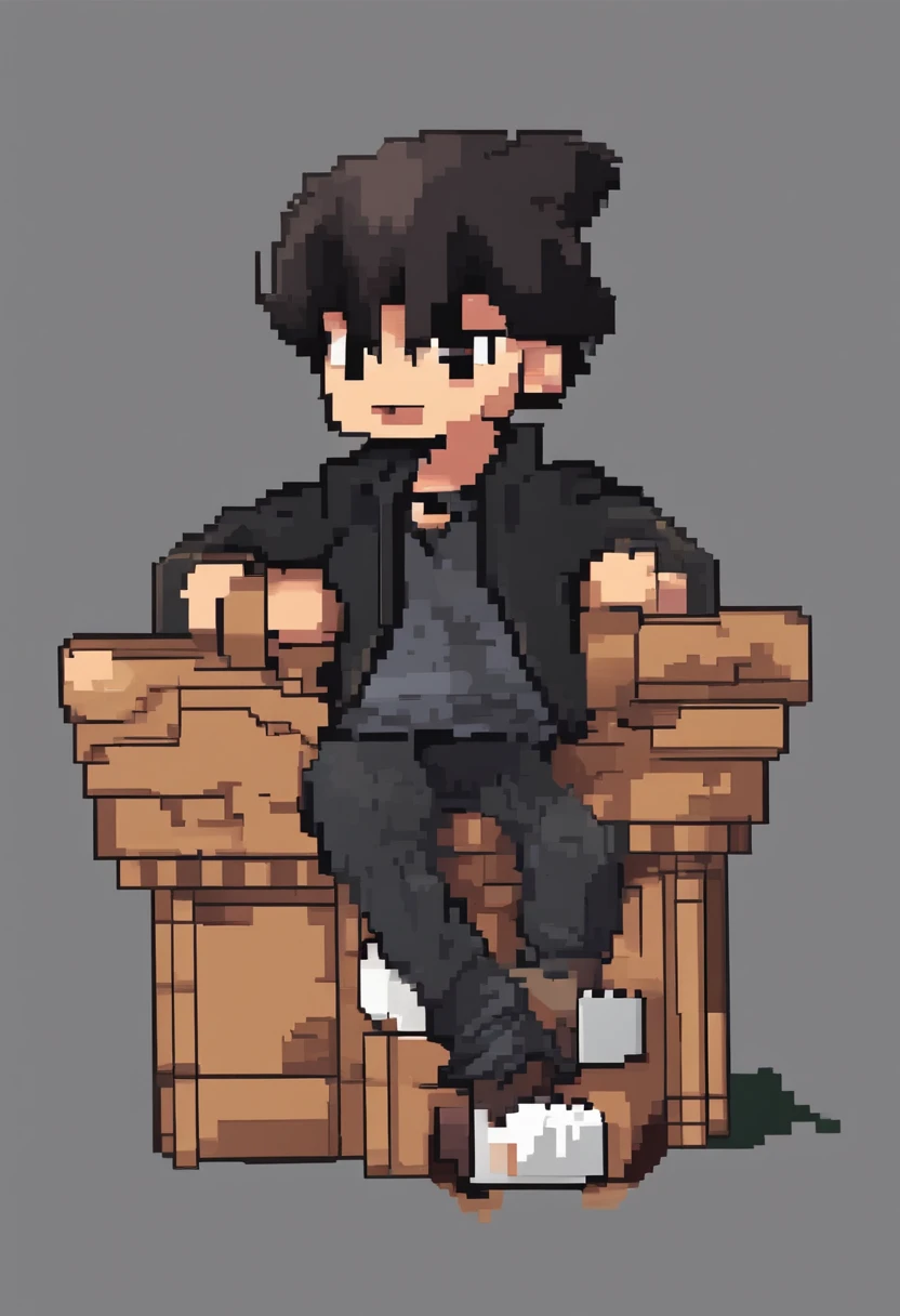 Art manga, European, cheveux noirs, Jeune homme, black clothing, regard confiant, casual, yeux marron