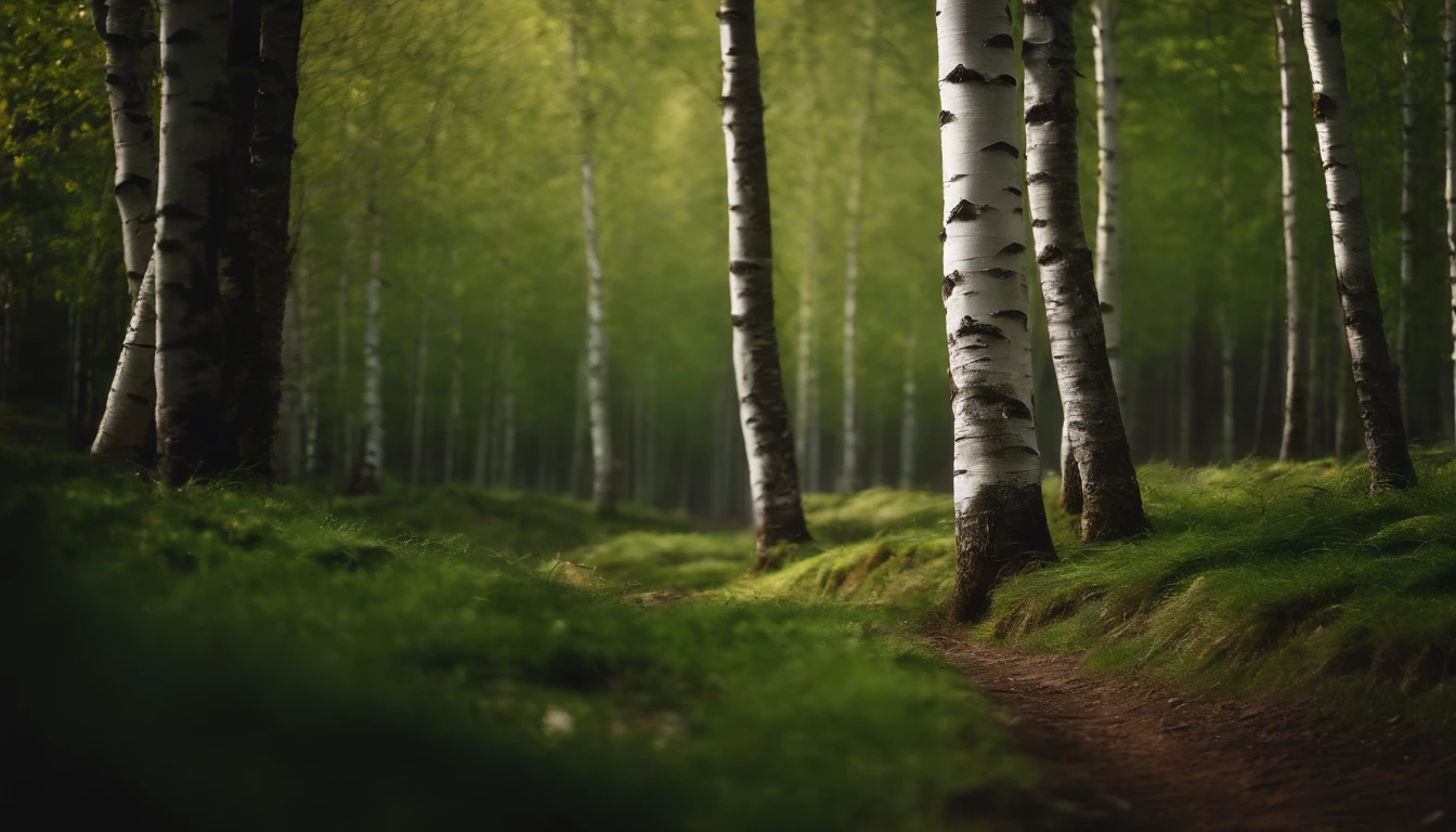 Nikon lens,Master masterpieces,The is very detailed,High- sharpness,8k wallpaper,fidelity:1.4,Poster effect,natural soft light,Large grasslands,The base color is a large area of green,Fresh style,Large birch forest,Small streams flow water,A little fog,first person perspective
