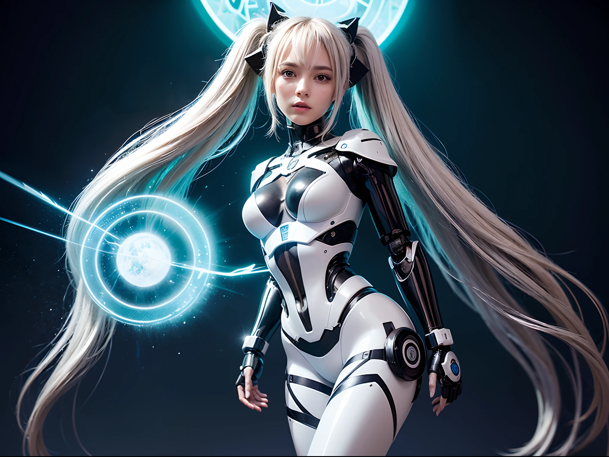 (Disparo de vaquero:1.2),(Disparo gran angular), (Poco probable:1.3), (Detalles intrincados:1.4), (Obra maestra) , ((Anime Robot, Hermoso Golem, ((piel blanca)), angel, 1girl, magica)), (Perfect aesthetic eyes:1.3) , (ojos detallados) , (halo:1.2) , (Anillo Elden:1.3), (mechanicalwings), (alas:1.3), resplandeciente, Pelo twintails, cabello multicolor, (Manos perfectas:1.1), (anatomically correct body:1.4), (Cara perfecta), Majestic Guardian Knight | Ultra-detailed robotic armor | cinematic lighting | Yontricated filigree metal design | 16k | Motor Unreal 5 | Renderizado de octanaje | ..3D, (Anatomically correct :1.4), (en el Holographics Hyperspace Metaverse 50mm, Ultra detallado, fantasy background, sonrojarse, solamente), (Postura de lucha:1.3), (Magical Circle:1.3), Effect Lightning, (Trazado de rayos), muestra tu habilidad A.Yo., (ojos brillantes) , (glowing particles) , Fondo de pantalla de 16k, Robot hembra,