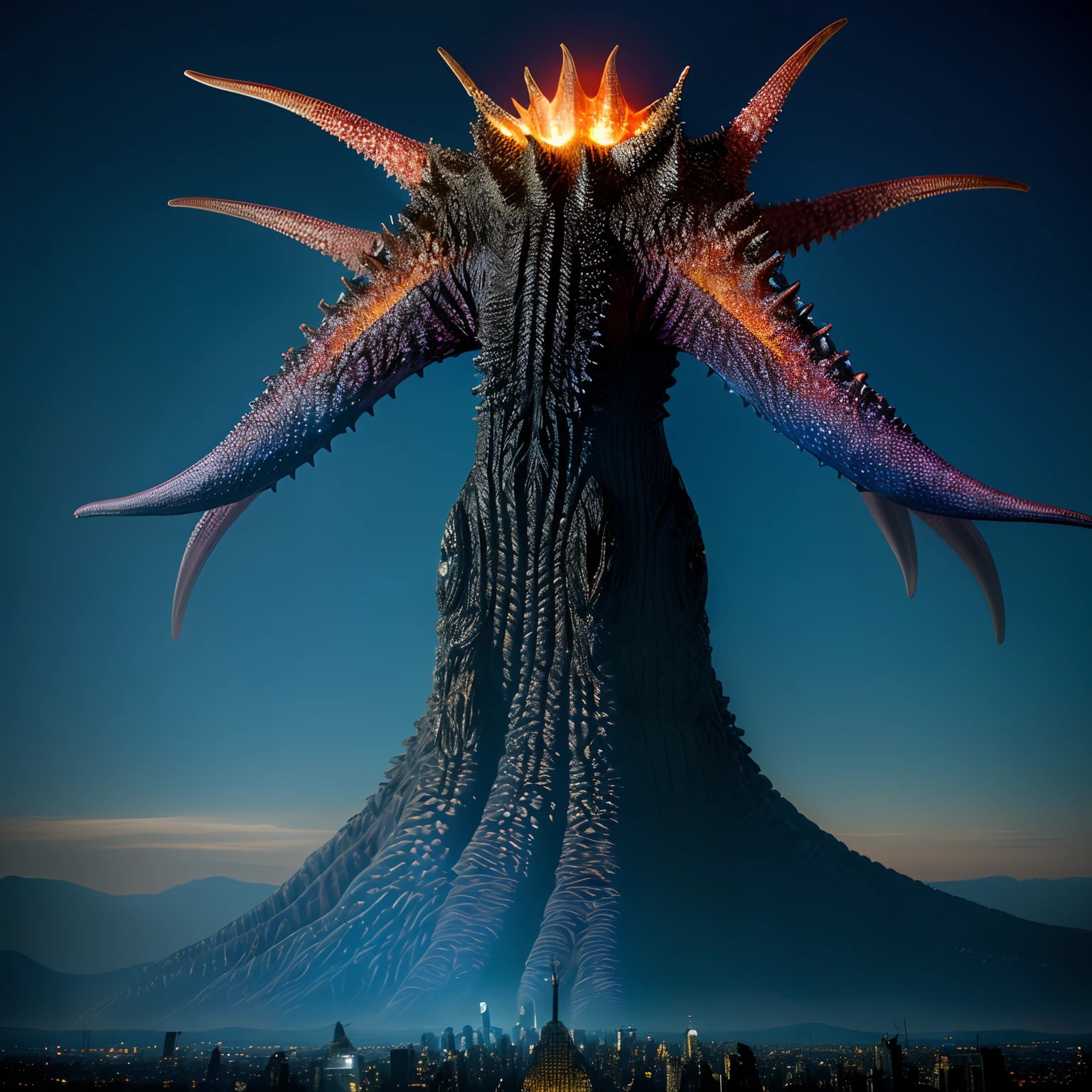 bizarre alien creature, giant kaiju starfish monster, surrealism, looming creature with a long, kaiju towering above new york, kaiju cephalopod, nanotech demonic monster horror, scary monster statues, bizarre alien creature, giant kaiju starfish monster