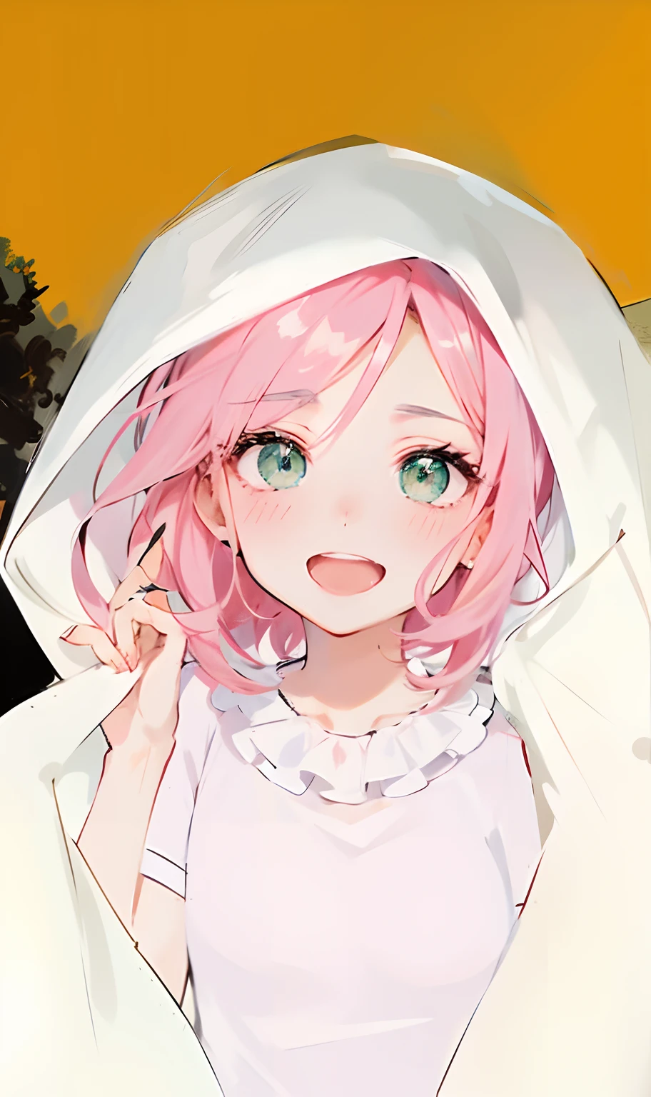 Menina anime com cabelo rosa e olhos verdes no vestido branco, haruno sakura, sakura haruno, Sakura Haruno no modo Slug Sage, [[[[sorrindo malvado]]]], Demon Slayer rui fanart, visual anime de uma menina bonito, Shirabii, em estilo anime, em estilo anime, Neferpitou, com cabelo rosa, garota de cabelo rosa, art 8K, desenho detalhado, olhos verdes