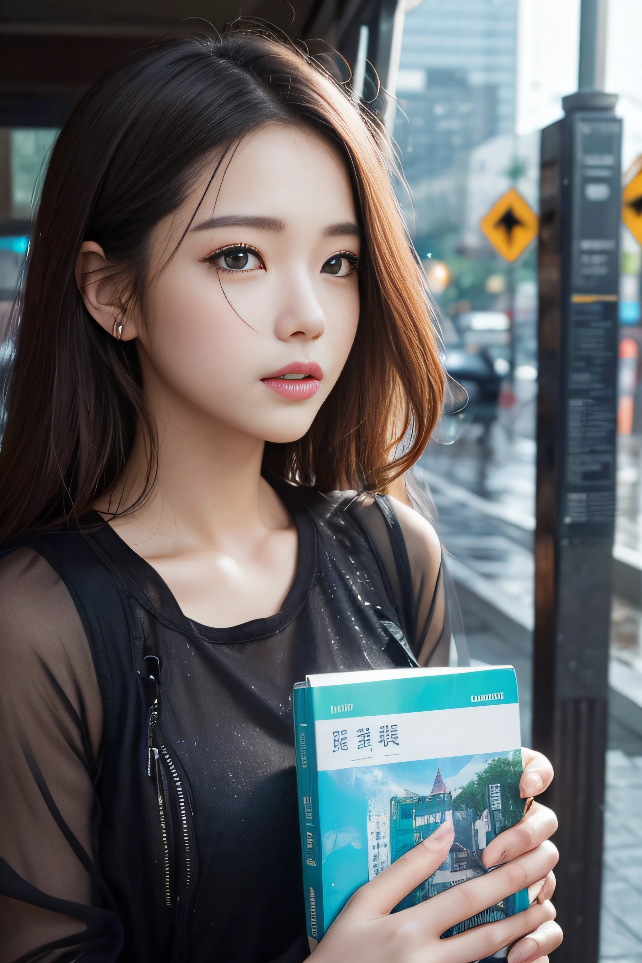 1womanl、(Super beautiful)、(beauitful face:1.5)、Rainy landscape on a June night、Everything oozes、Bus stop in the rainy city、How many did you see off?、Streets of the foggy city、I want to throw away the things that bind my heart and run