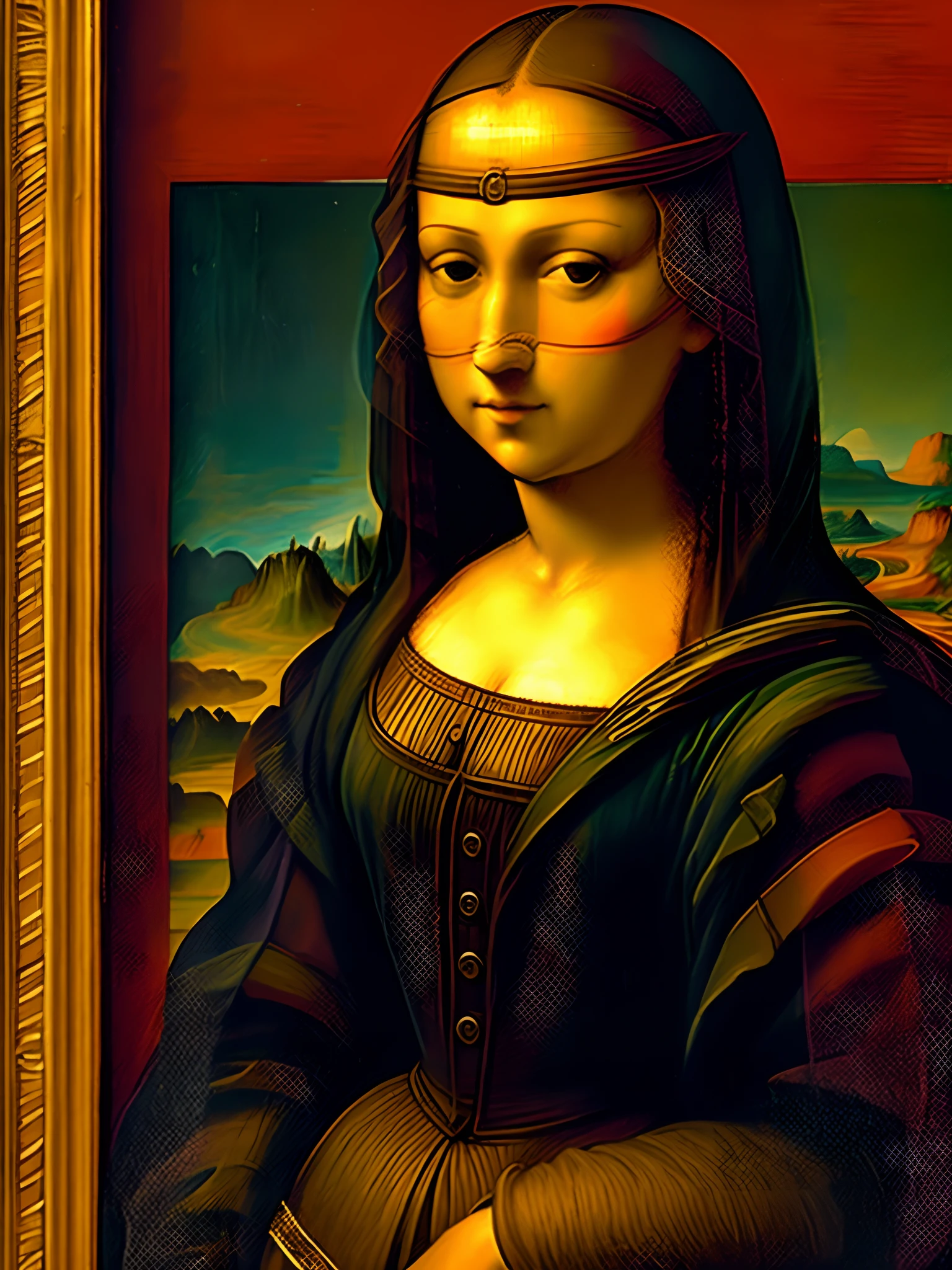 Pessoa olhando assustada para a obra de arte Monalisa Falsificada
