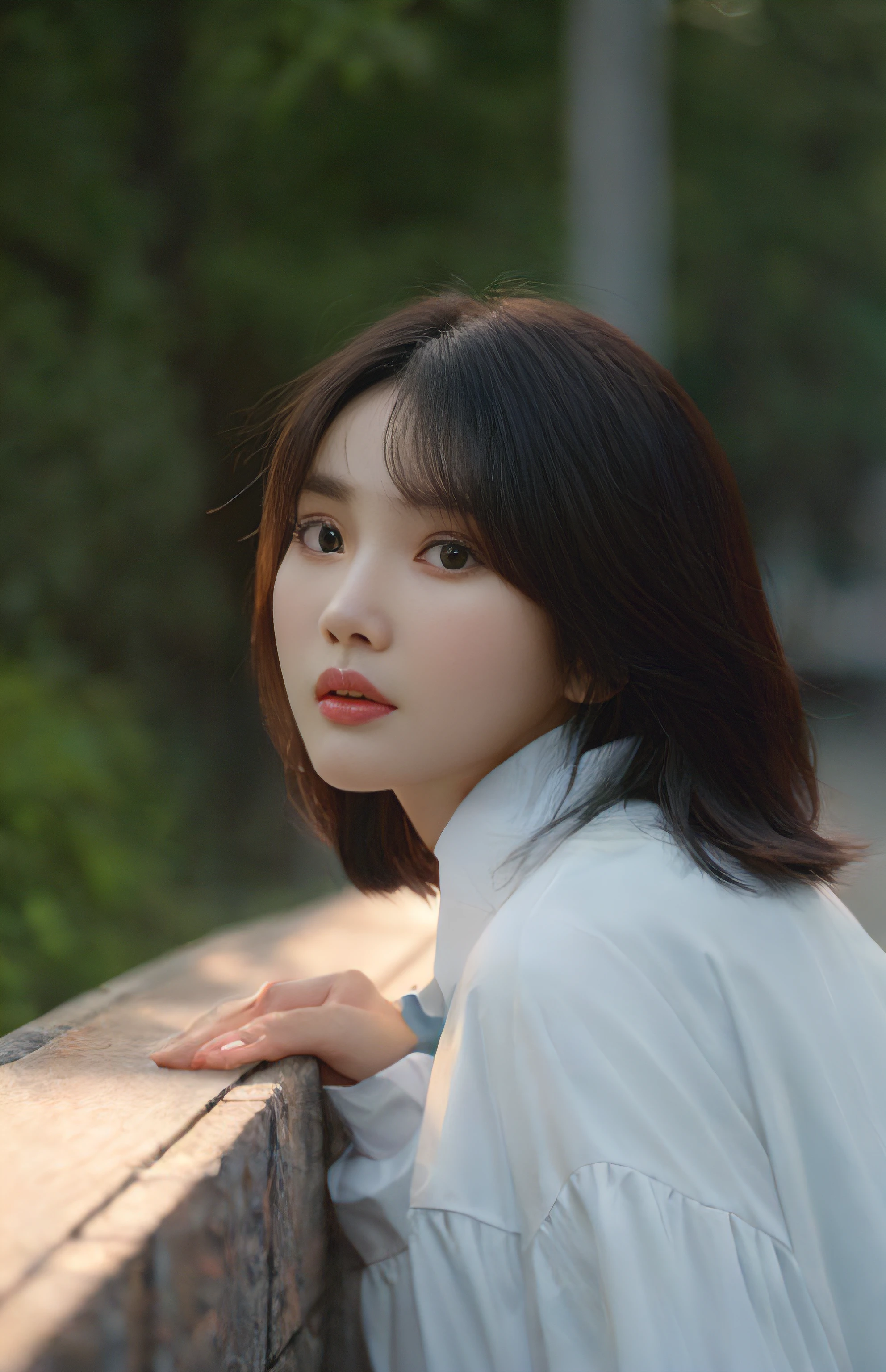 There was a woman standing on the grass, Choi Hyun-hwa, Lee Ji-eun, lee ji eun, shin min jeong, seseon yoon, portrait of female korean idol, sangsoo jeong, sun yunjoo, Kim Tae-joon, park jimin, jaeyeon nam, with short hair, korean artist，output, retinas, tmasterpiece, textureskin, super detailing, high detal, high qulity, best qualtiy, A high resolution, hyper HD, 16k, hyper HD, retinas, Masterpiece, Textured skin, Super detail, High details, High quality, Best quality, A high resolution, 16k，Realisticstyle