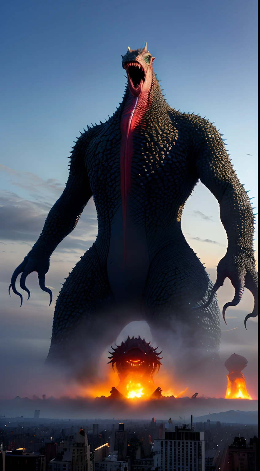 bizarre alien creature, giant kaiju creepie monster, surrealism, looming creature with a strong power, kaiju towering above new york, kaiju cephalopod monster, nanotech demonic monster horror, scary monster statues, bizarre alien creature, giant kaiju monster destroying city