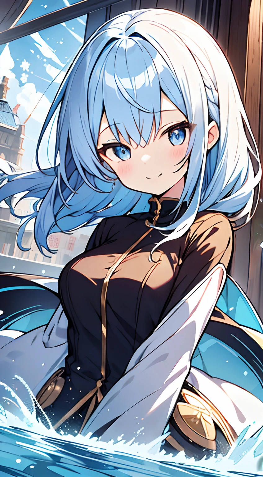 masutepiece, Best Quality,Illustration, Wallpaper, ultra -detail, Absurd beauty, 1beautiful girl、Bright hair color、Glitter and big eyes、Hair fluttering in the wind、ample breasts、♡、Smaller head、Winter scene、miscievous smile