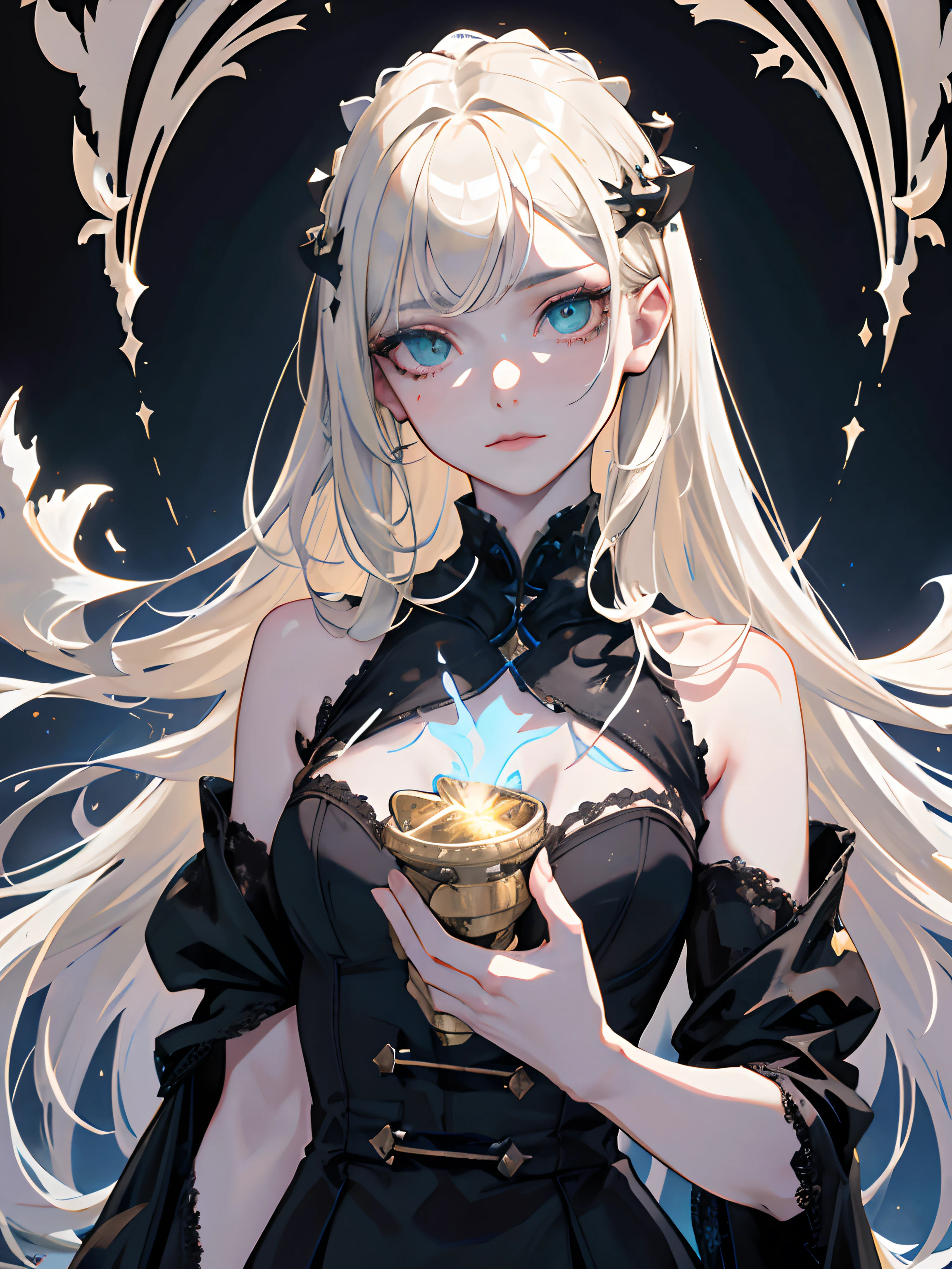 ((masterpiece, best quality)), (1girl), (solo), (female focus), (ash blonde hair, long hair), green eyes, arms behind back, sad eyes, cold facial expression, cold look, gothic dress, pale skin, colour grading, dark illustration, extreme quality, radiant, extremely detailed, ultra-detailed face, ultra hd 8k, ultra digitality, mythical, dark lightning, perfect face, beautiful, (perfect composition: 1. 4), detailed face and body, award-winning photography , fields, detailed face, detailed hands, looking at the viewer, cinematic lighting, embers, fantasy background, water splashes, foggy haze, (necromancer), (villain), faux traditional media, (masterpiece, best quality, ultra-detailed, best shadow), (beautiful detailed face, feminine features), (best illumination), ((cinematic light)), colorful, hyper detail, dramatic light, intricate details, (dark circle under eyes), gothic, decadence, stunning, eerie
