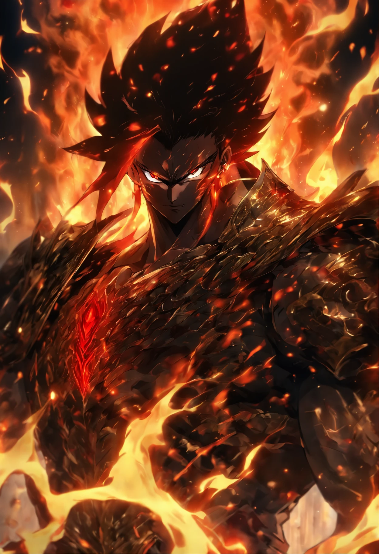 Character Name: Zoran, he has reddish red hair, fire-colored eyes, medium physique, serious appearance.