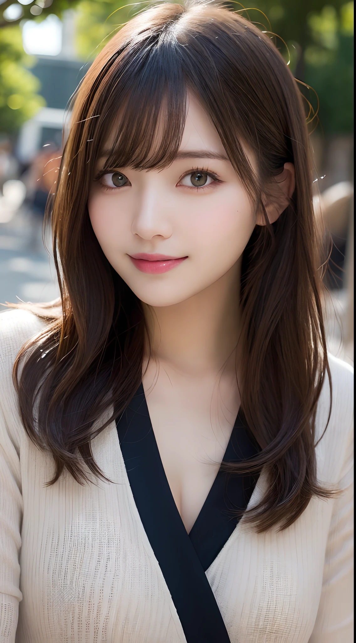 masutepiece, Best Quality, Illustration, Ultra-detailed, finely detail, hight resolution, 8K Wallpaper, Perfect dynamic composition, Beautiful detailed eyes, Women's Fashion Summer,Medium Hair,small tits,Natural Color Lip, Bold sexy poses,Smile,Harajuku、20 years girl、Cute、Sexy shot looking at camera
