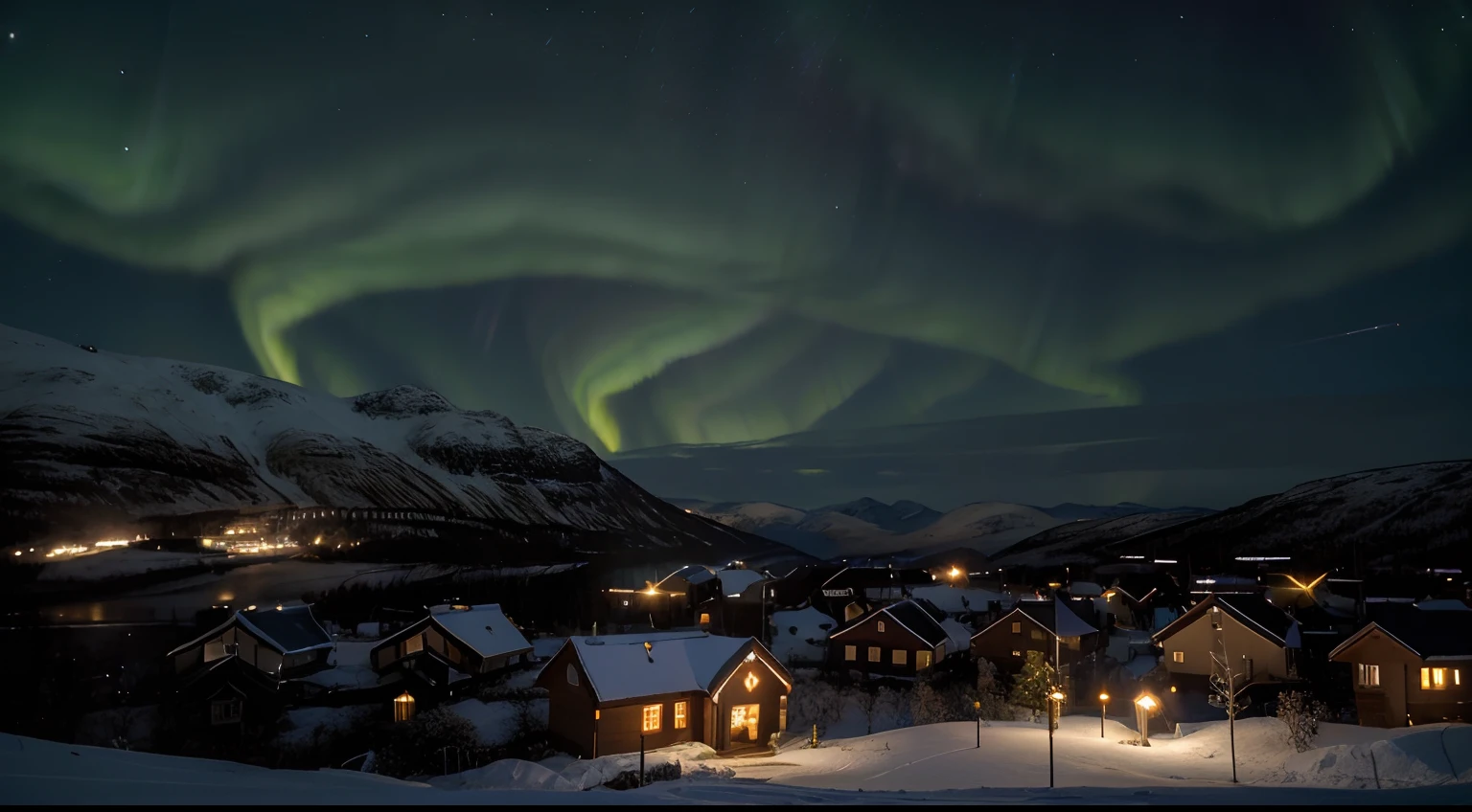 master part、qualidade superior、Qualidade de imagem superior、A qualidade 8k、Beautiful photos of starry night sky、magnifica、near and within a traditional Norwegian village, aurora borealis in the sky, casas de madeira tradicionais da Noruega, Dramatic cloud:1.5, award winning, pov