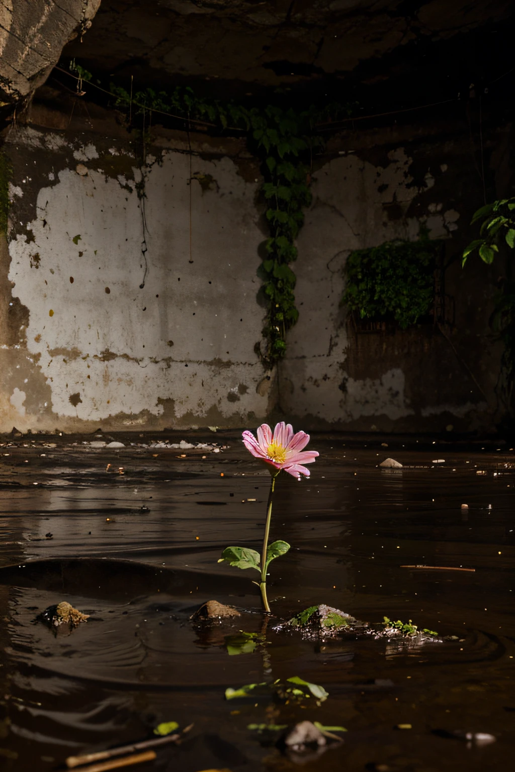 A flower growing in a challenging environment.