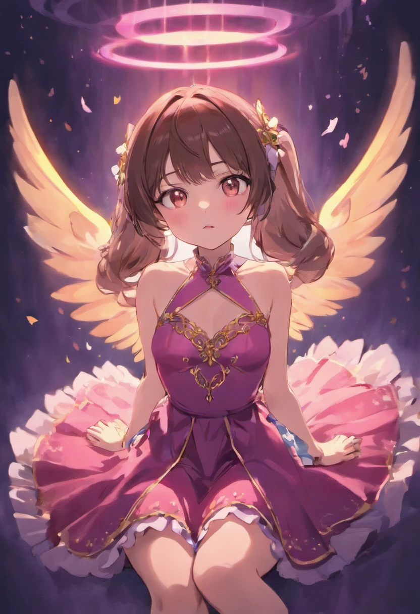 sitting, enchantix, pink night dress, sparkly brown eyes, girl, fairy wings, long dark brown hair