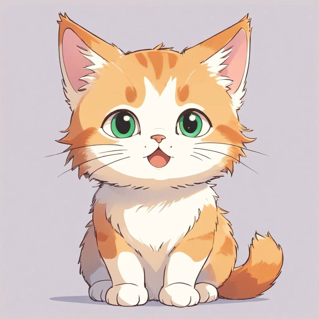 Simple art style with black outlines.、Illustration of a kitten、Funny expressions、Solid color、Vector images、Professional vector images、T-shirt design、Chic square sticker、White background、Simple cells