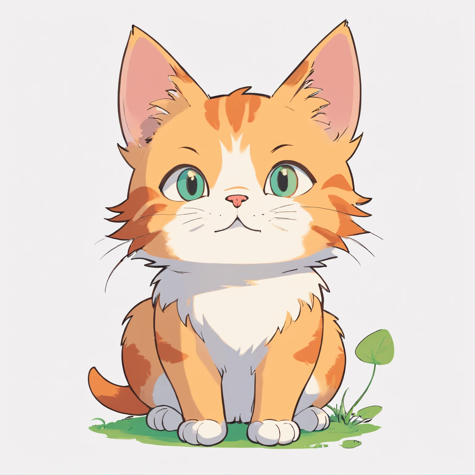 Simple art style with black outlines.、Illustration of a kitten、Funny expressions、Solid color、Vector images、Professional vector images、T-shirt design、Chic square sticker、White background、Simple cells