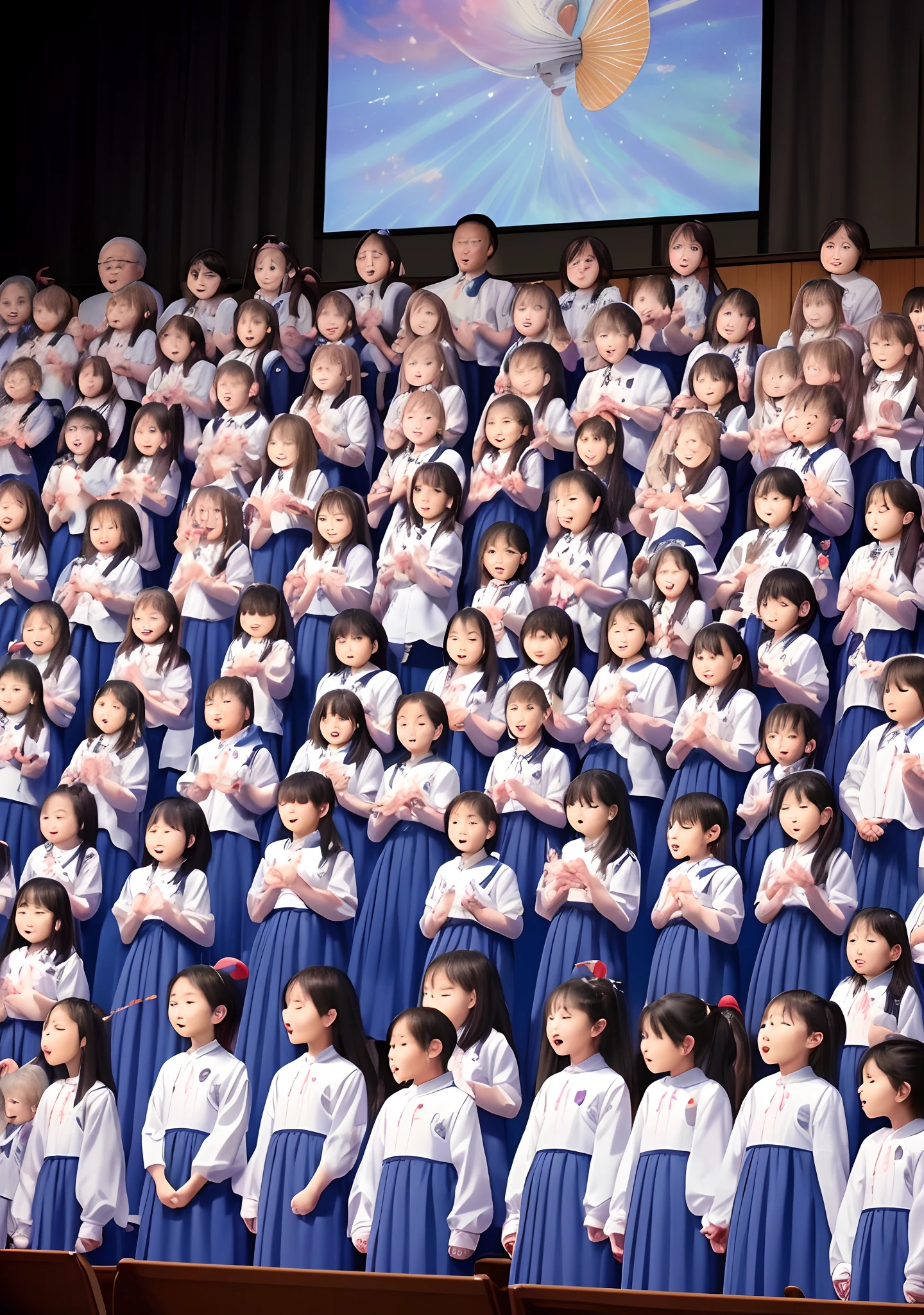 Children's chorus、Wind Spirit Playing a Flying Piano、Adults looking distorted