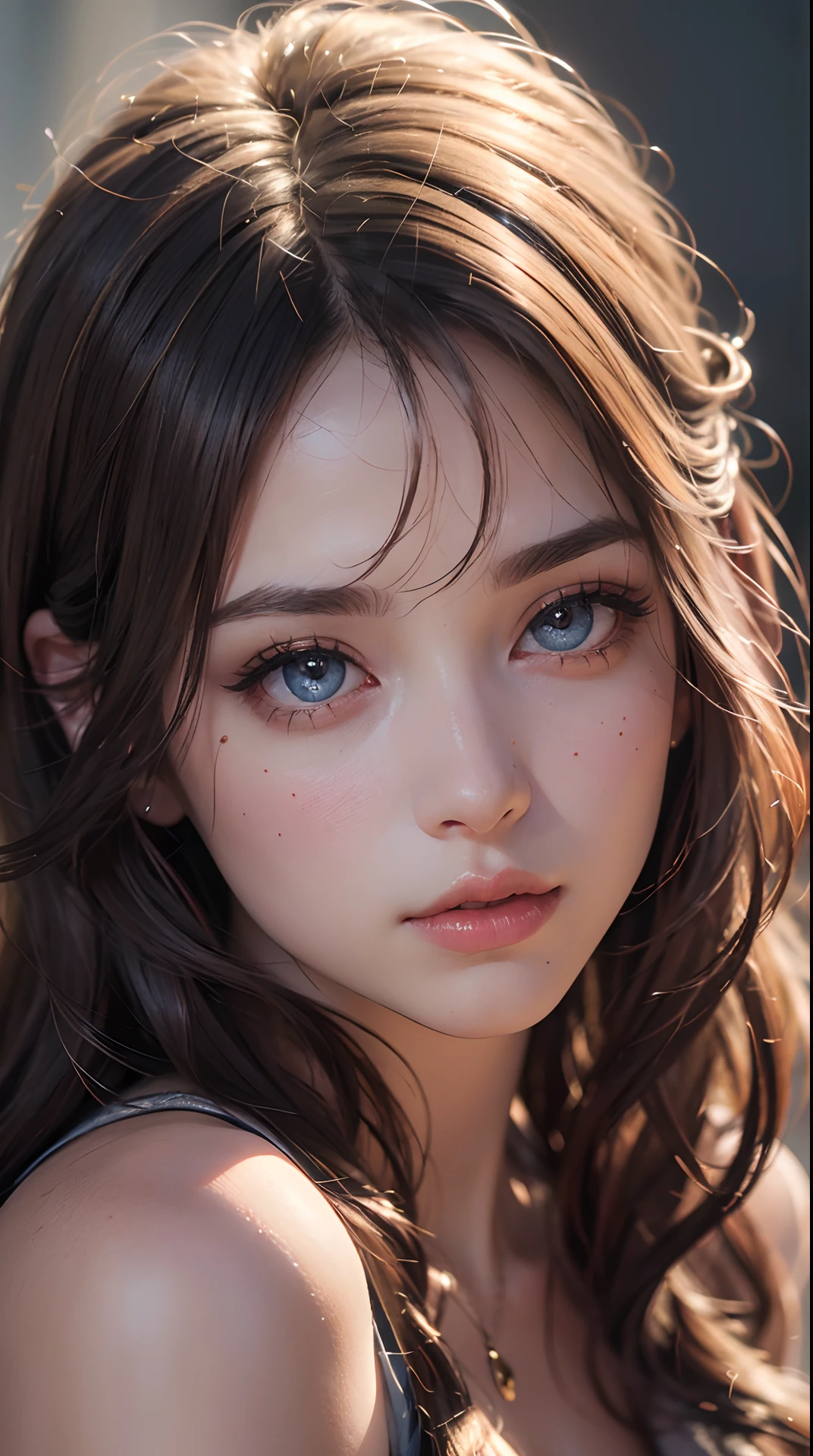 ((Highest quality, 8k, Best image quality, Ultra-high resolution)), beauty, 18-year-old, alone, ((big: 1.6)), Nipples, Baby Face, Round face, A kind smile, White teeth, Ultra-high definition and beautiful skin, Fair skin, Silver Hair, Shortcuts, blue sky, Very detailed and beautiful face, Off-the-shoulder T-shirt、Tulle miniskirt,(head shot:1.5)