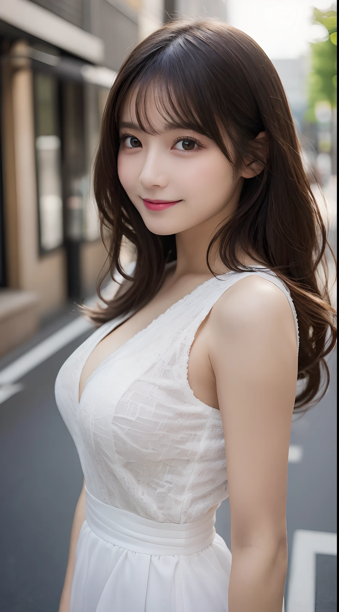 masutepiece, Best Quality, Illustration, Ultra-detailed, finely detail, hight resolution, 8K Wallpaper, Perfect dynamic composition, Beautiful detailed eyes, Women's Fashion Summer,Medium Hair,small tits,Natural Color Lip, Bold sexy poses,Smile,Harajuku、20 years girl、Cute、Sexy shot looking at camera