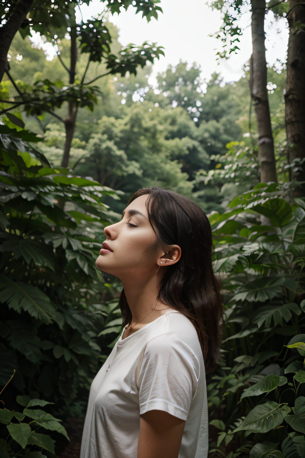 A person breathing deeply in the middle of nature