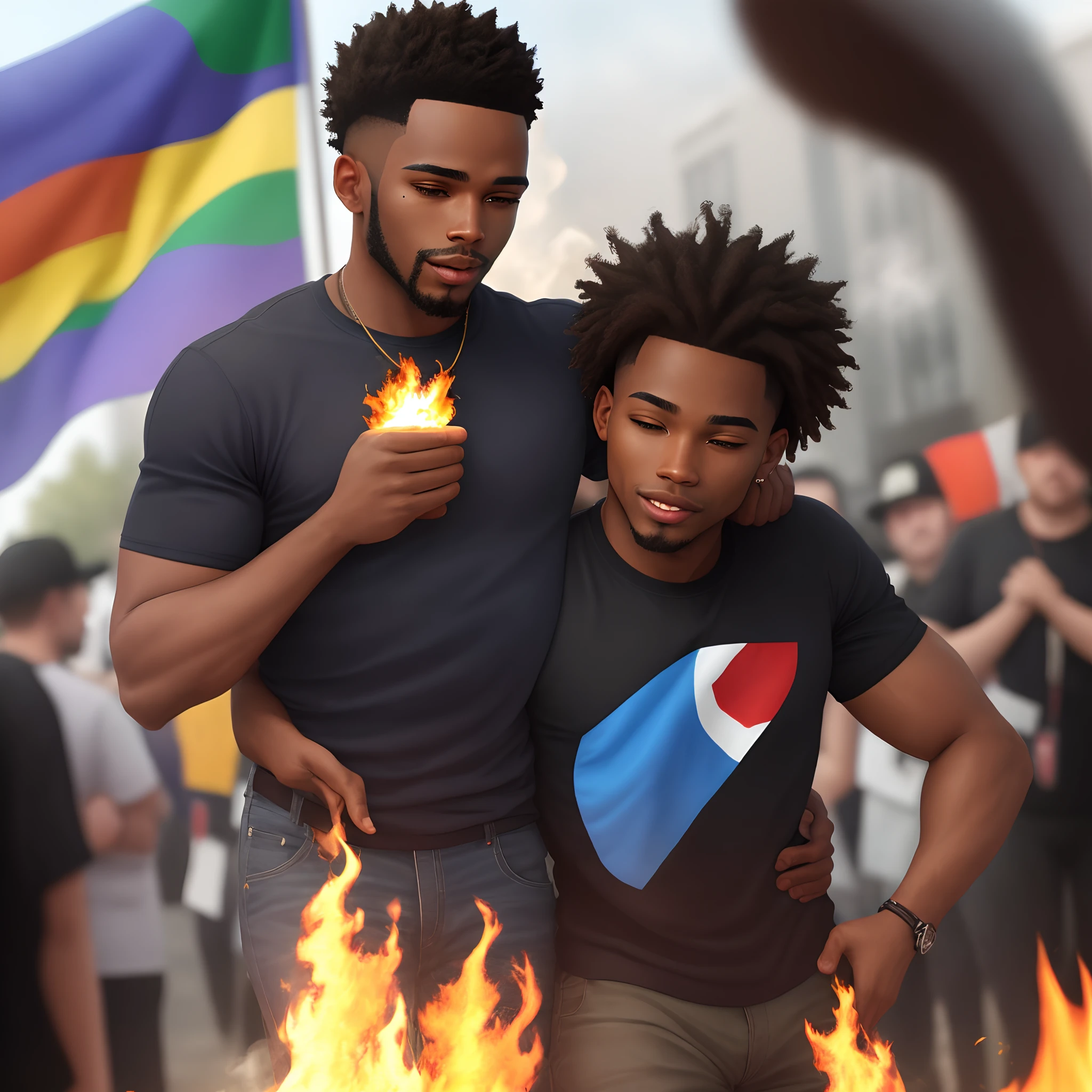 black man burning pride flag