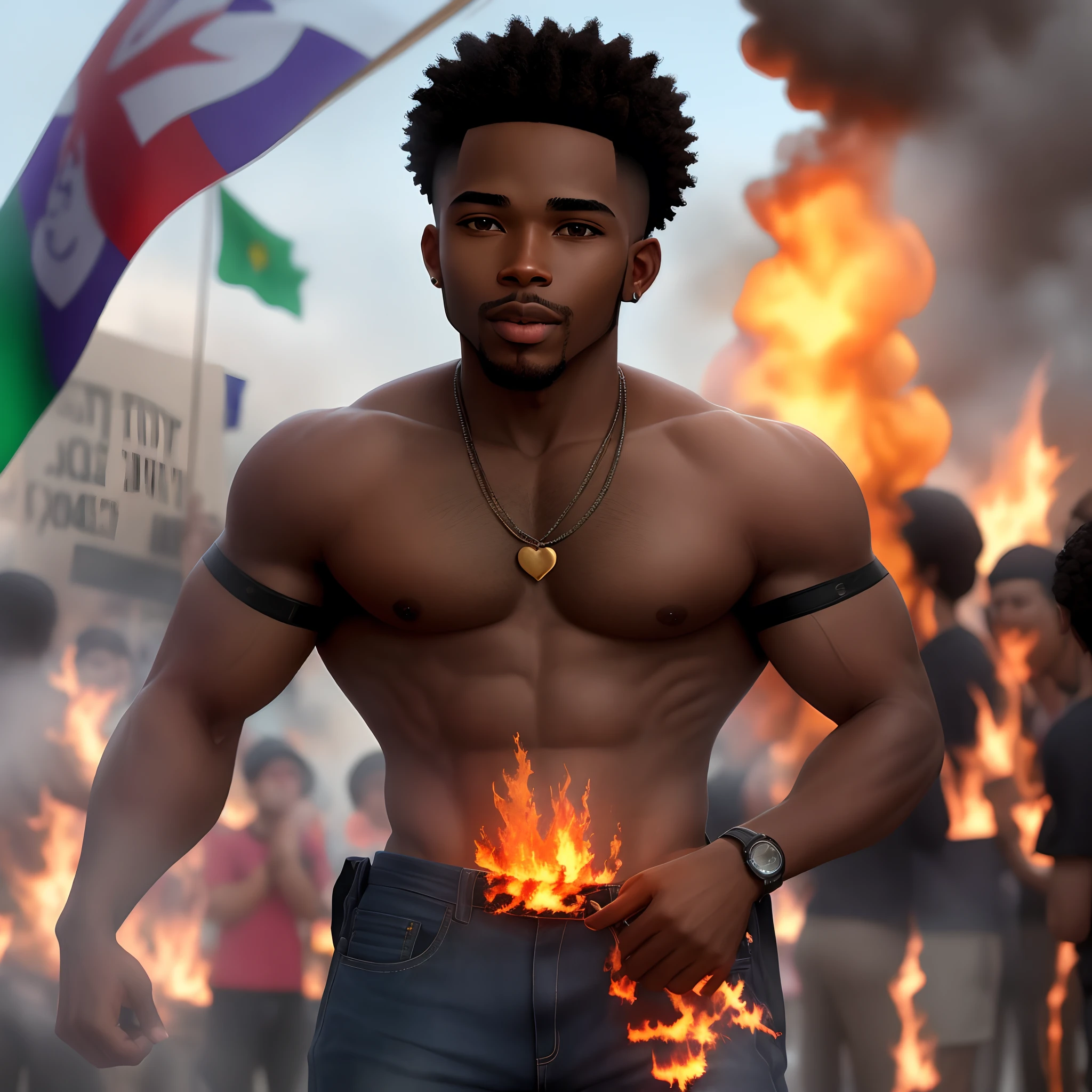 black man burning pride flag