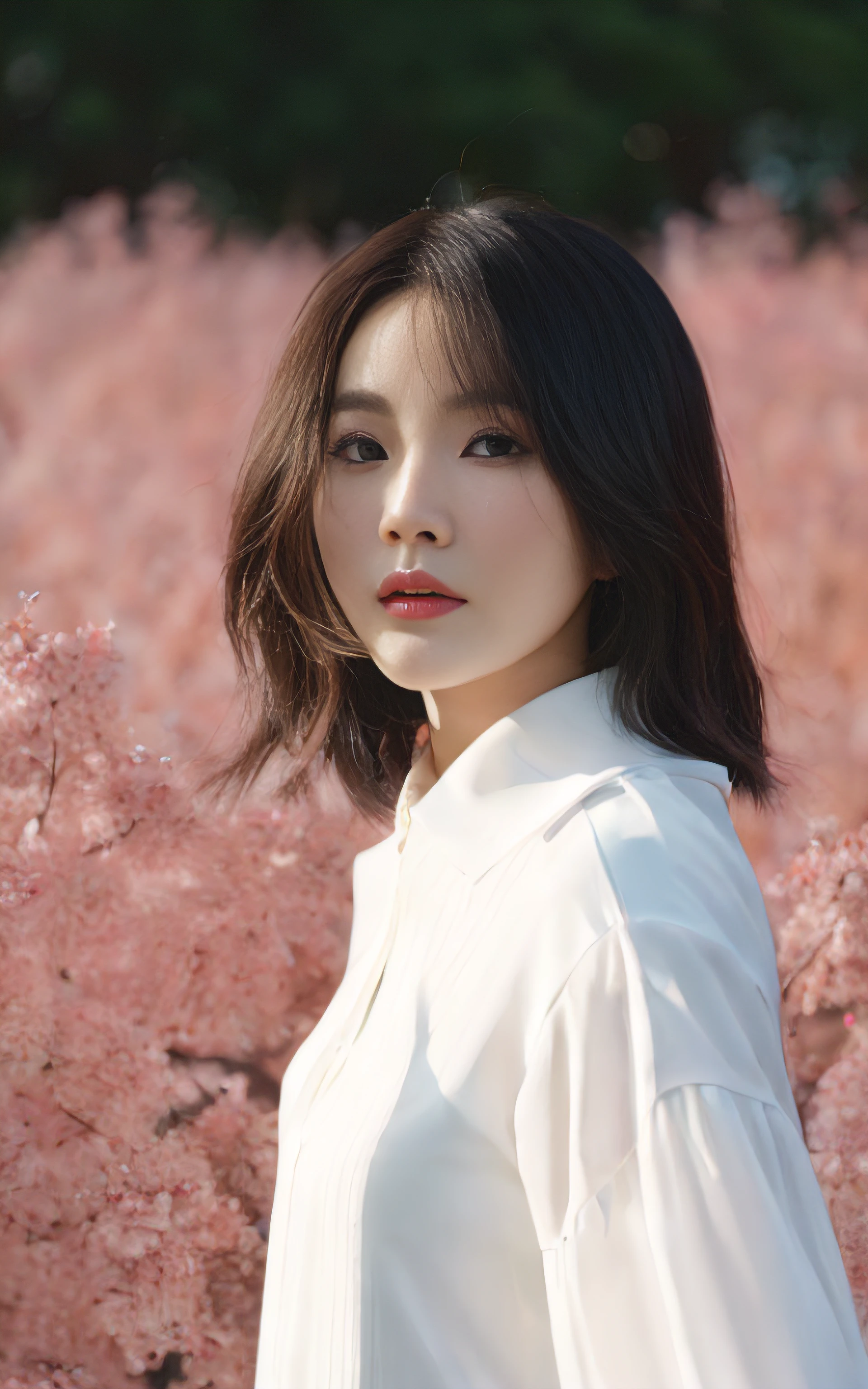 There was a woman standing on the grass, Choi Hyun-hwa, Lee Ji-eun, lee ji eun, shin min jeong, seseon yoon, portrait of female korean idol, sangsoo jeong, sun yunjoo, Kim Tae-joon, park jimin, jaeyeon nam, with short hair, korean artist，output, retinas, tmasterpiece, textureskin, super detailing, high detal, high qulity, best qualtiy, A high resolution, hyper HD, 16k, hyper HD, retinas, Masterpiece, Textured skin, Super detail, High details, High quality, Best quality, A high resolution, 16k，Realisticstyle