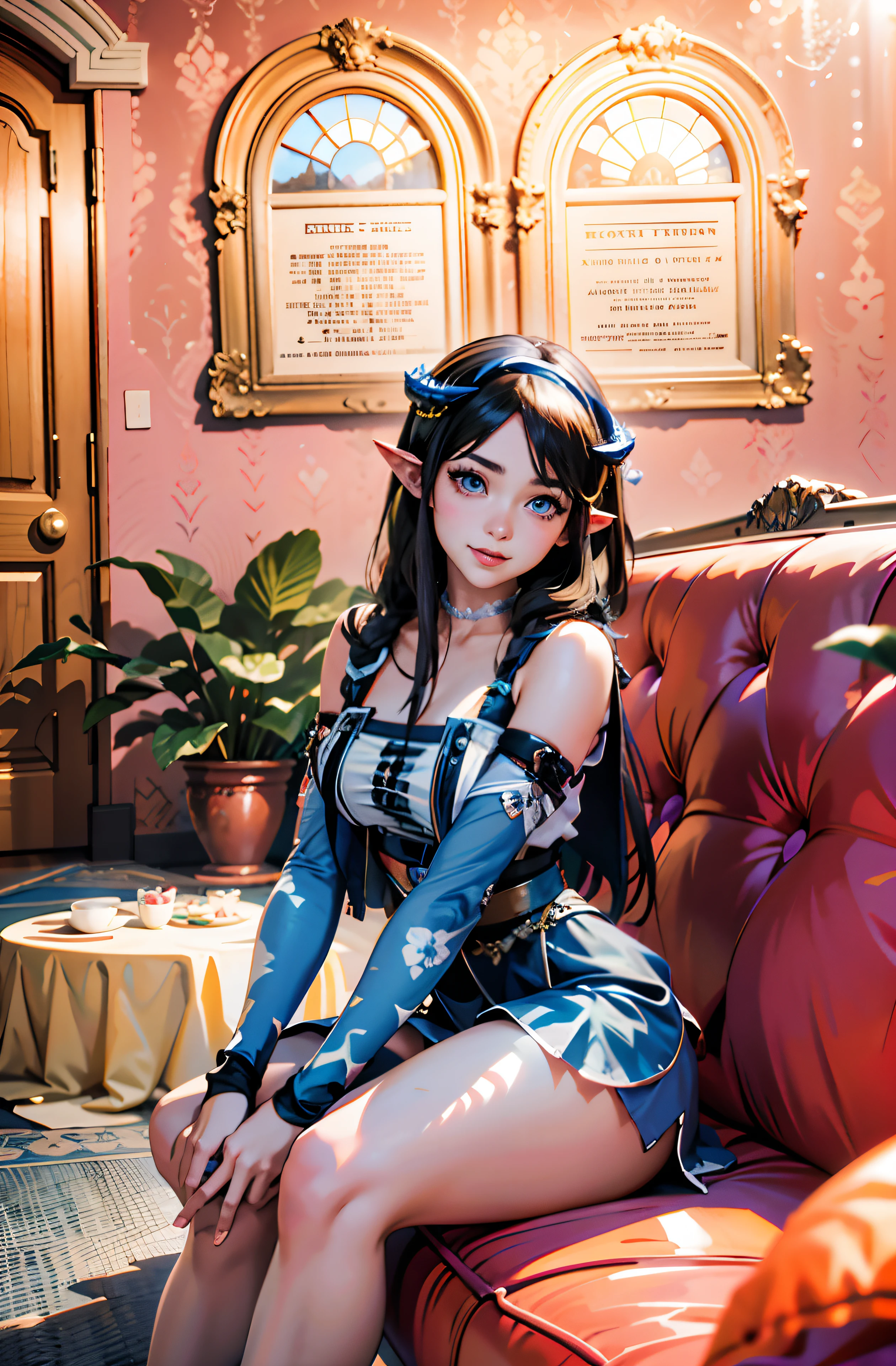 Araffe sitting on a couch in a blue dress and heels, Chica de anime en la vida real, Modelo IG | Artgerm, pose casual, Obras de arte al estilo de Guweiz, Estilo realista de anime 3D, Tendencias en CGVatstation, Guweiz, Anime Girl Cosplay, seductora chica de anime, Pose atractiva, Anime Thai Girl, Chica coreana