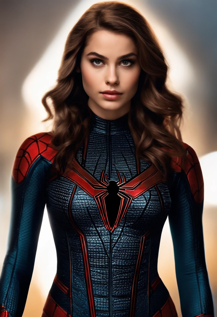 Rapariga, 14 anos, cabelos castanho escuro, foto realista, pale skinned, traje preto fantasia, traje spidergirl, beautiful face, symmetrical face, corpo sensual, Julia Carpenter, Marvel.