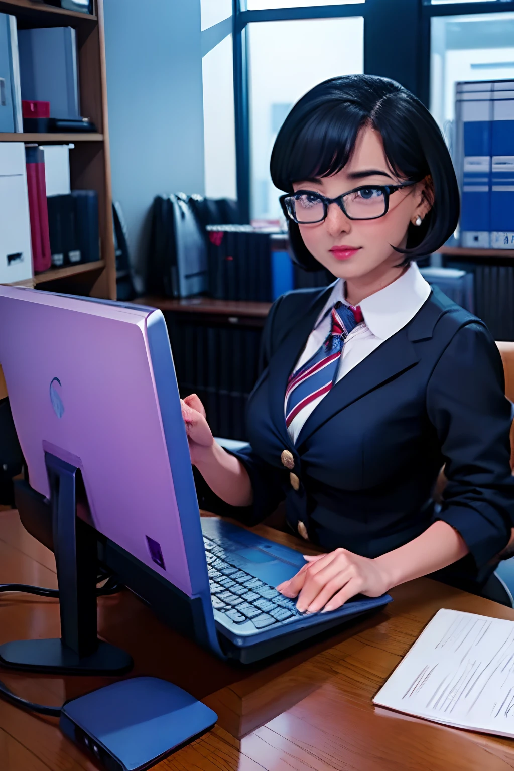 A woman secretary using the computer in the office