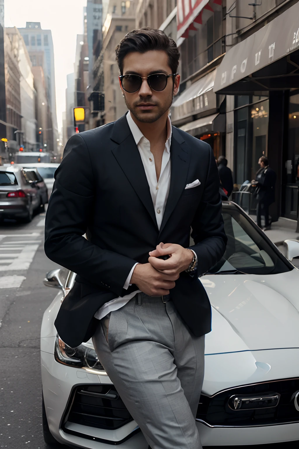 well-dressed man, in New York, money, city, luxury car, expensive clothes