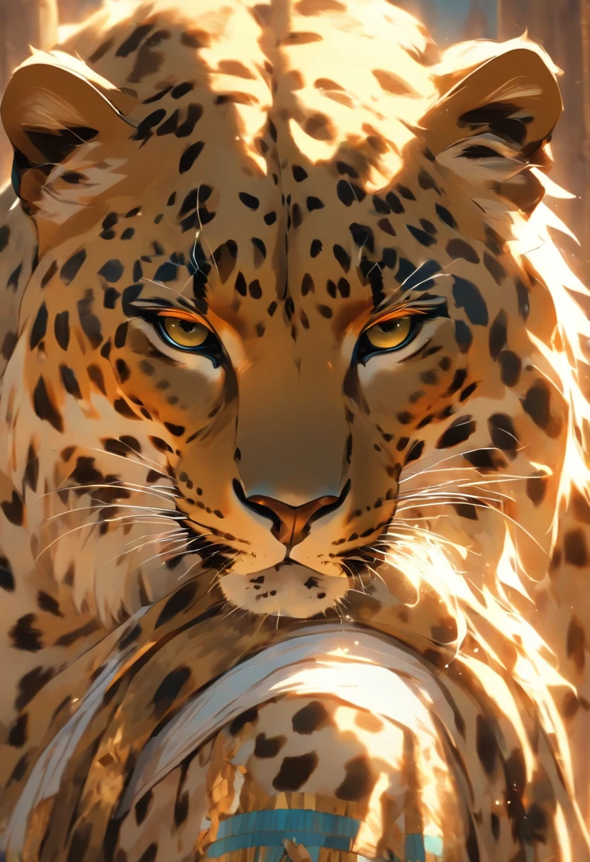 (((leopard head))) best quality, very high resolution, 4K detailed CG, masterpiece, Egyptian mythology,Mafdet,woman,Egyptian tomb, Ancient Egypt, standing pose, white clothes, Egyptian clothes, Egyptian temple , desert, Ancient Egypt , ((leopard head)), Egyptian palace, aesthetics, beautiful image, centered on screen, standing pose