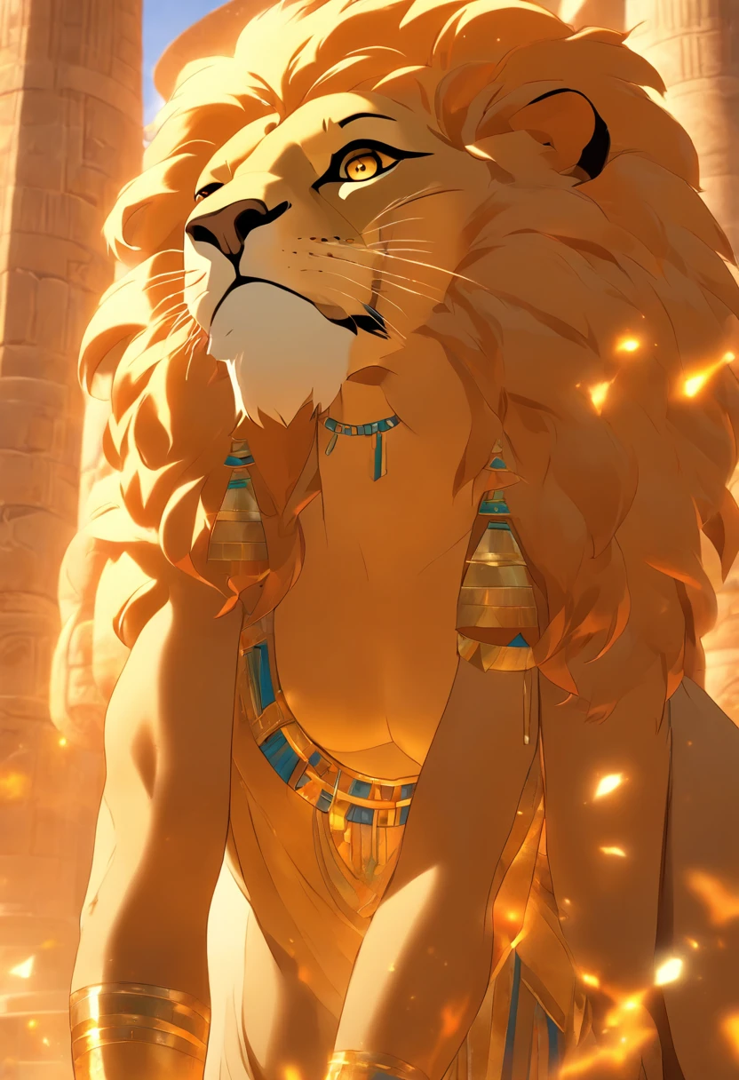 (((Lioneskin Goddess))) best quality, very high resolution, 4K detailed CG, masterpiece, Egyptian mythology, Seshat, black woman, sun in the background, Ancient Egypt, Egyptian temple, lioness skin, Egyptian clothing , desert, Ancient Egypt, Egyptian mythology, ((lioness skin)), Egyptian palace, aesthetics, beautiful image, centered on screen, standing pose