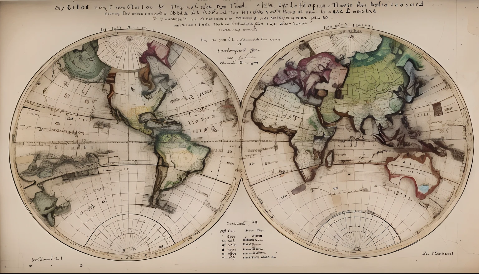 a colorful close up of a map of the world with a circle of the world, 1 7 0 0 s atlas, north hemisphere, 1 6 9 5, 1759, engraving from 1700s, 1683, several continents, 1792, 1 7 8 0, 1789, 1 7 9 5, atlas