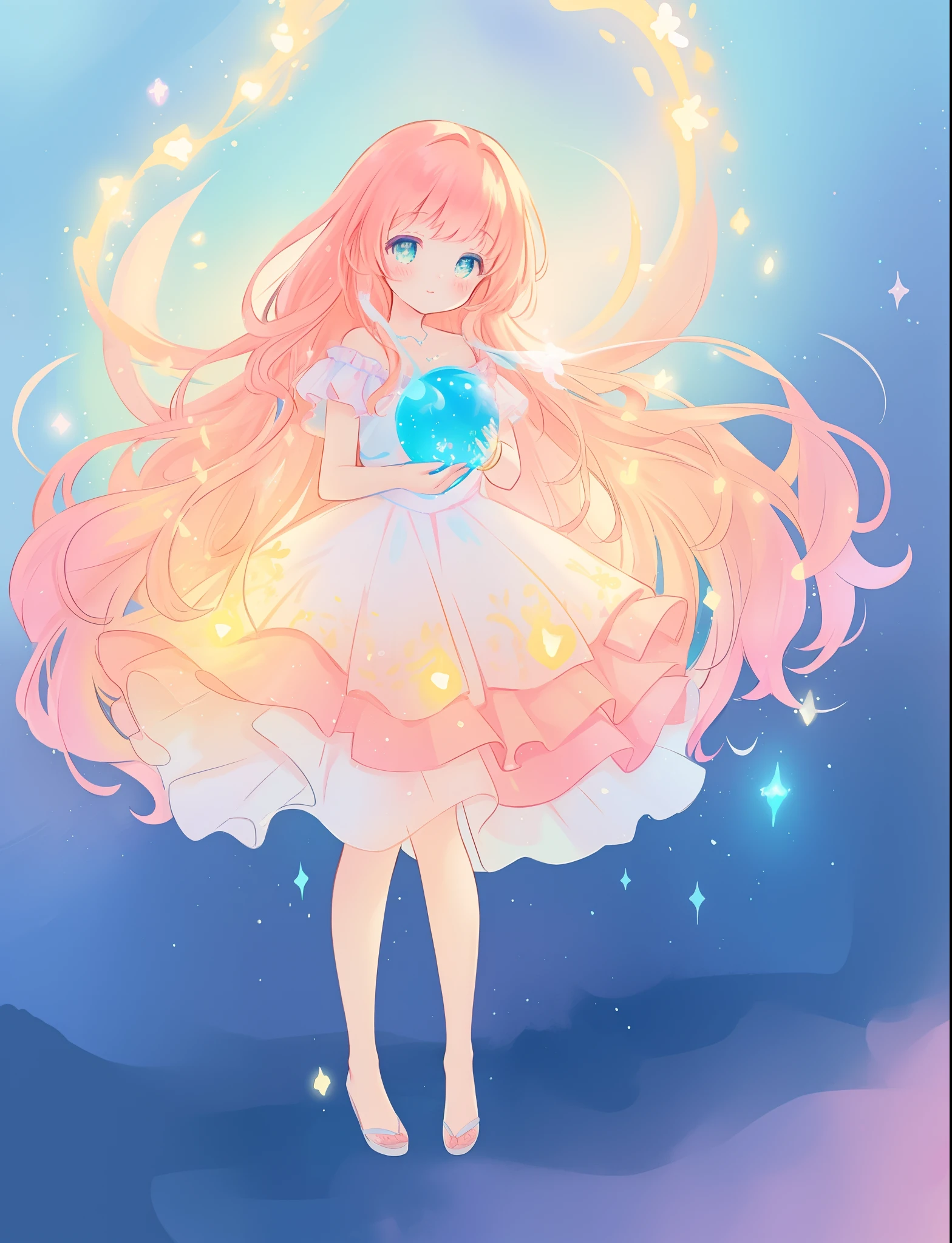 beautiful girl, puffy tiered flower fairy ballgown dress, vibrant pastel colors, (colorful), glowing golden long hair, magical lights, sparkling magical liquid, inspired by Glen Keane, inspired by Lois van Baarle, disney art style, by Lois van Baarle, glowing aura around her, by Glen Keane, jen bartel, glowing lights! digital painting, flowing glowing hair, glowing flowing hair, beautiful digital illustration, fantasia background, whimsical, magical, fantasy, ((beautiful face)), ((masterpiece, best quality)), intricate details, highly detailed, sharp focus, 8k resolution, sparkling detailed eyes, liquid watercolor