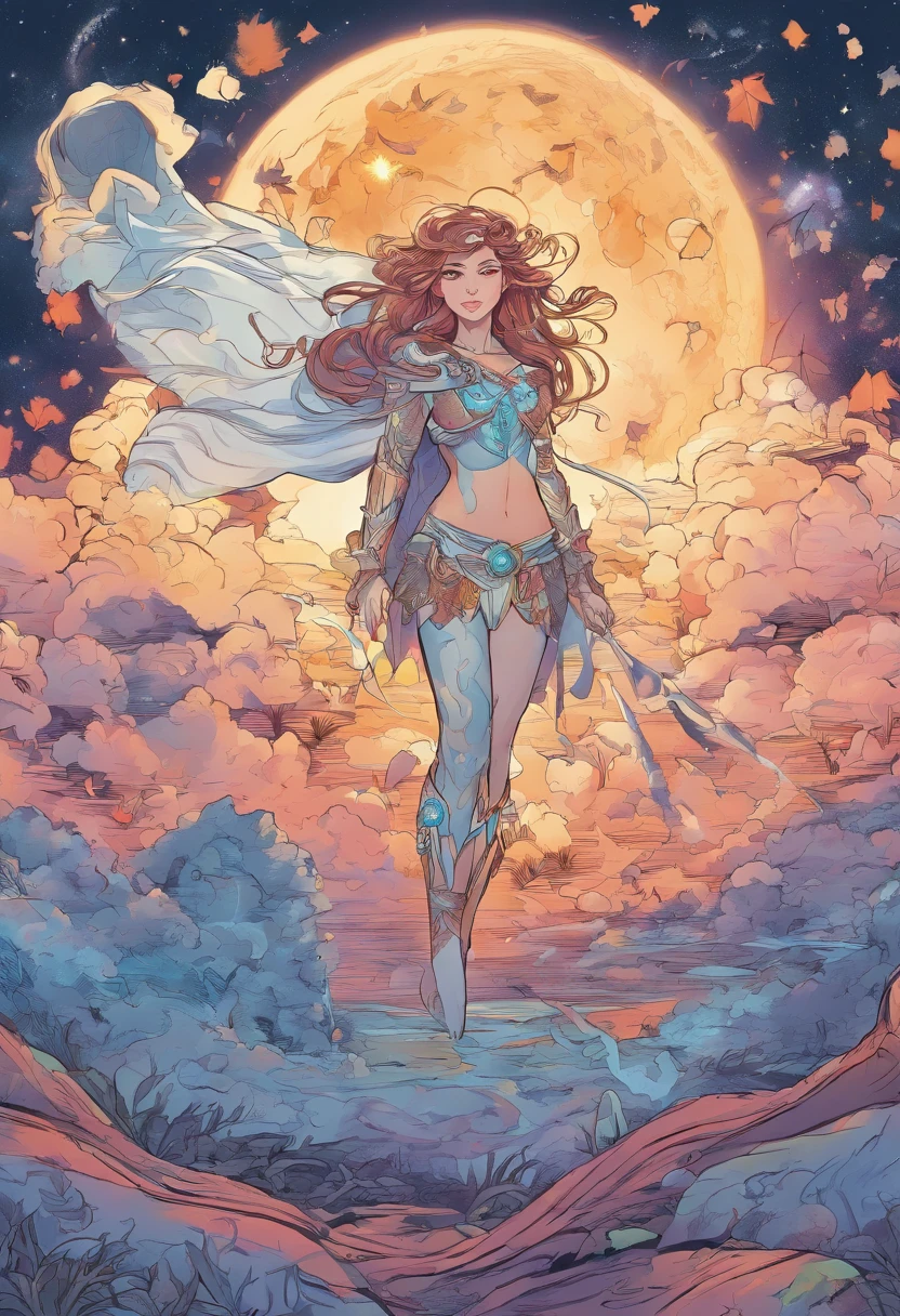 Angei's body glowed with an enchanting light in the sky