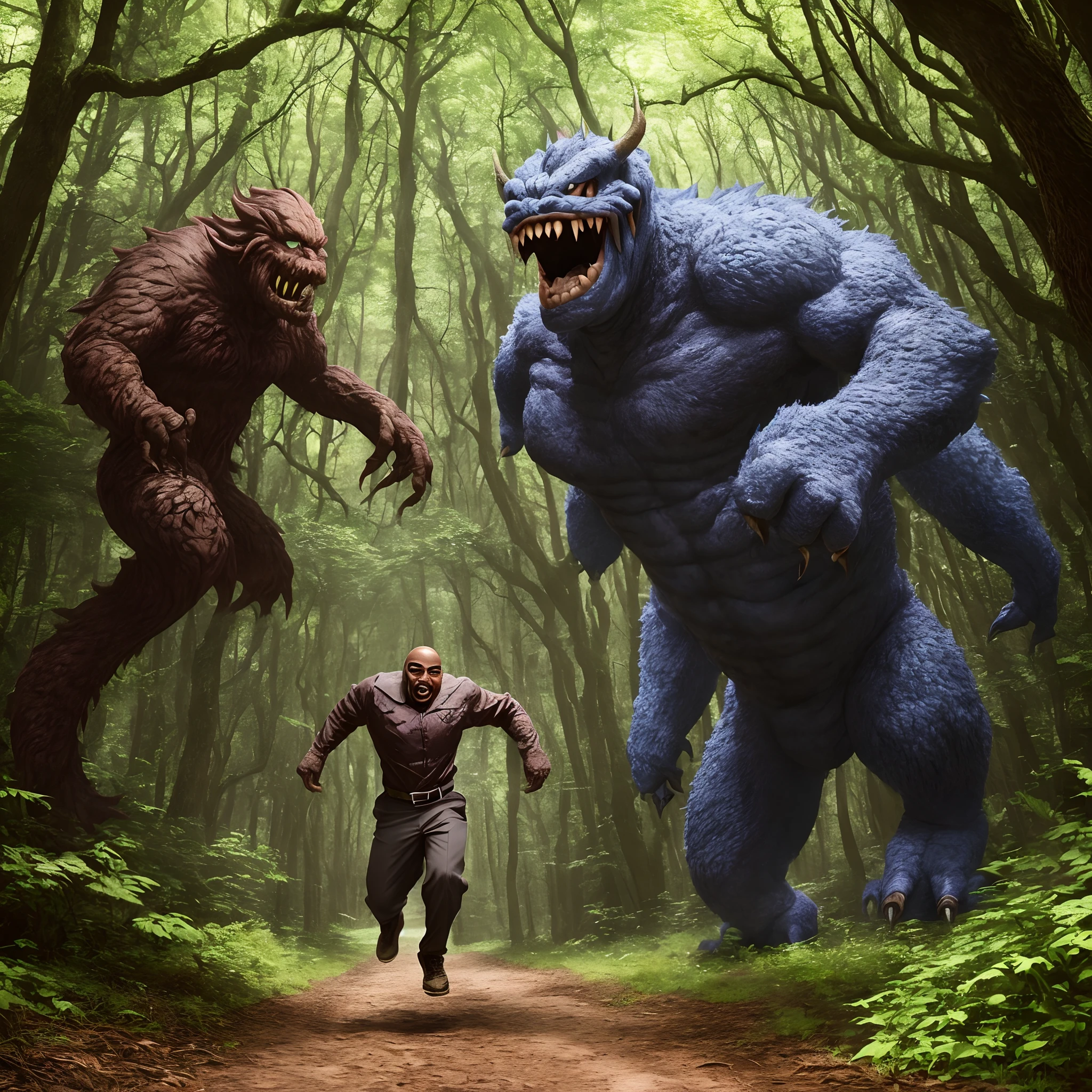 Steve Harvey running from a monster in the woods