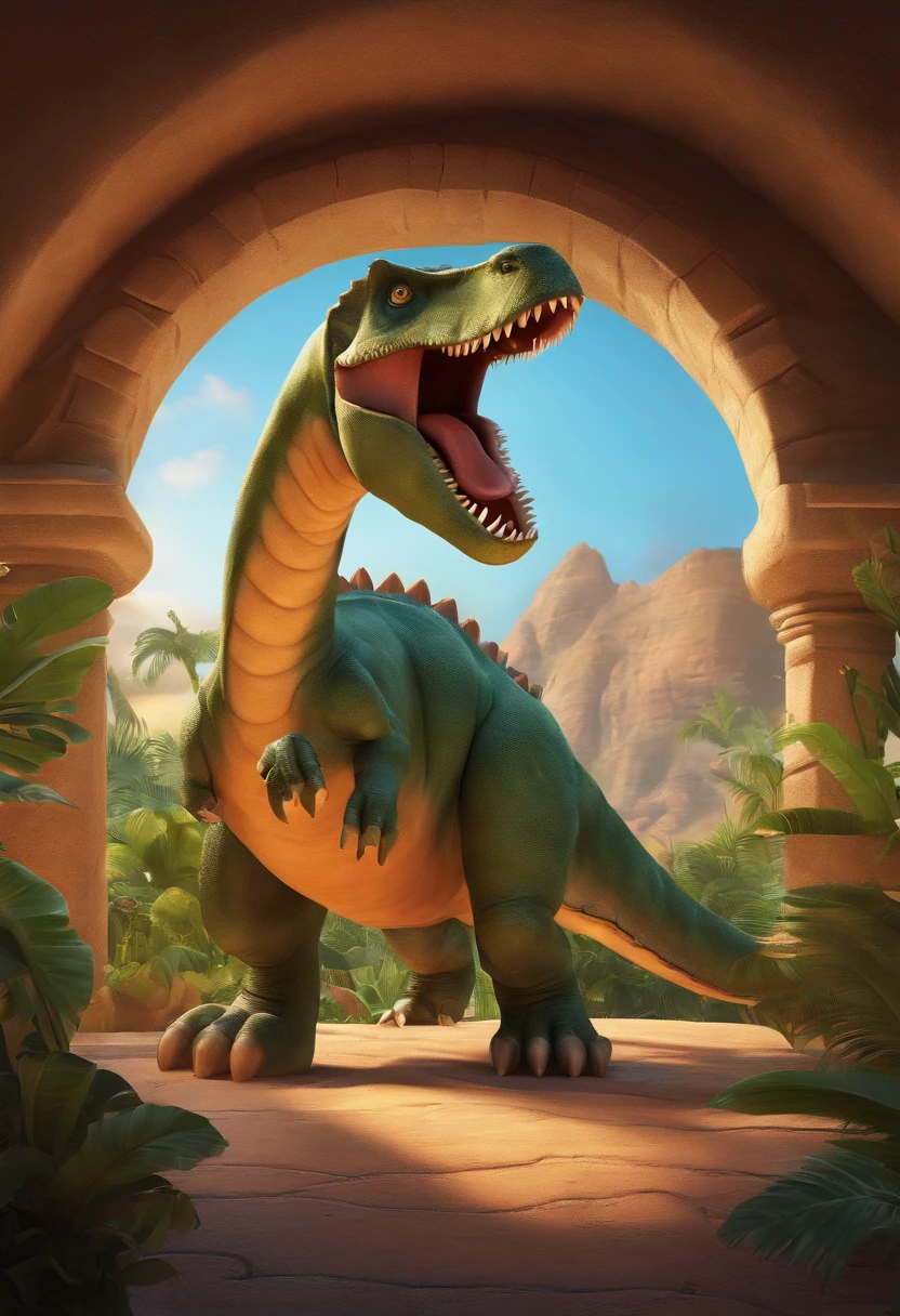 kids show,dinosaur robots,colorful,animated,detailed design,vibrant colors,bright background,happy children,lively atmosphere,playful characters,strong ??? appeal,fun music,charming animation,engaging storyline,educational content,entertaining effects,memorable scenes,enchanting visuals,adventure,imagination,stunning visual effects,best quality,highres,ultra-detailed,photo-realistic,concept artists,vivid colors,bright lighting