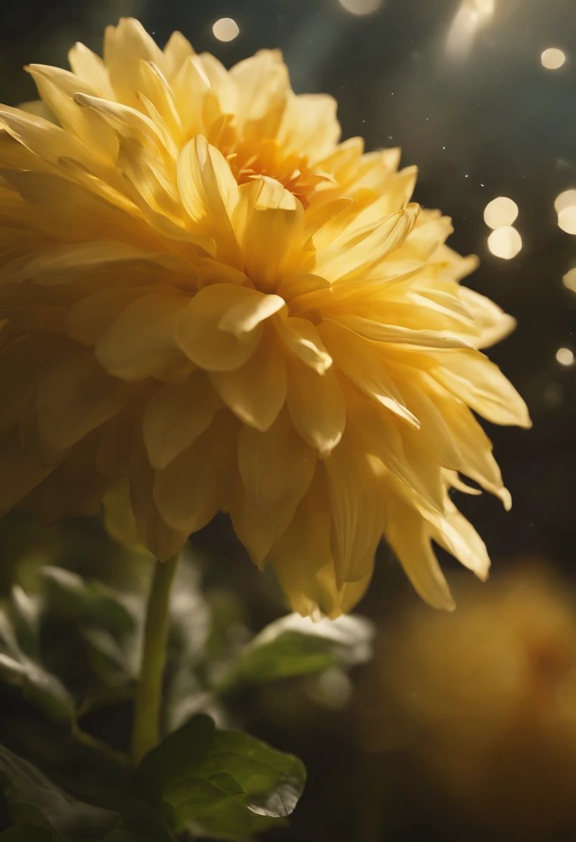 There are yellow flowers with stars on the background, A delicate flower that shines brightly, giant dahlia flower head, Luminous flowers, Close-up of giant dahlia flower head, photorealistic detailed picture, Beautiful flowers, Draw flowers, Yellow glowing magic, rendered illustration, photorealistic highly detailed, photorealistic illustration, fotorrealista altamente detalhado, higher detailed illustrations, beautiful glowing backlit, light bloom sunlight, hyper photorealism, Cinematic lighting, Chiaroscuro, hyper HD, hyper HD, Masterpiece, Anatomically correct, Super detail, High quality, Award-Awarded, Best quality, A high resolution, A high resolution, 1080p, HD, 4K, 8K, 16k