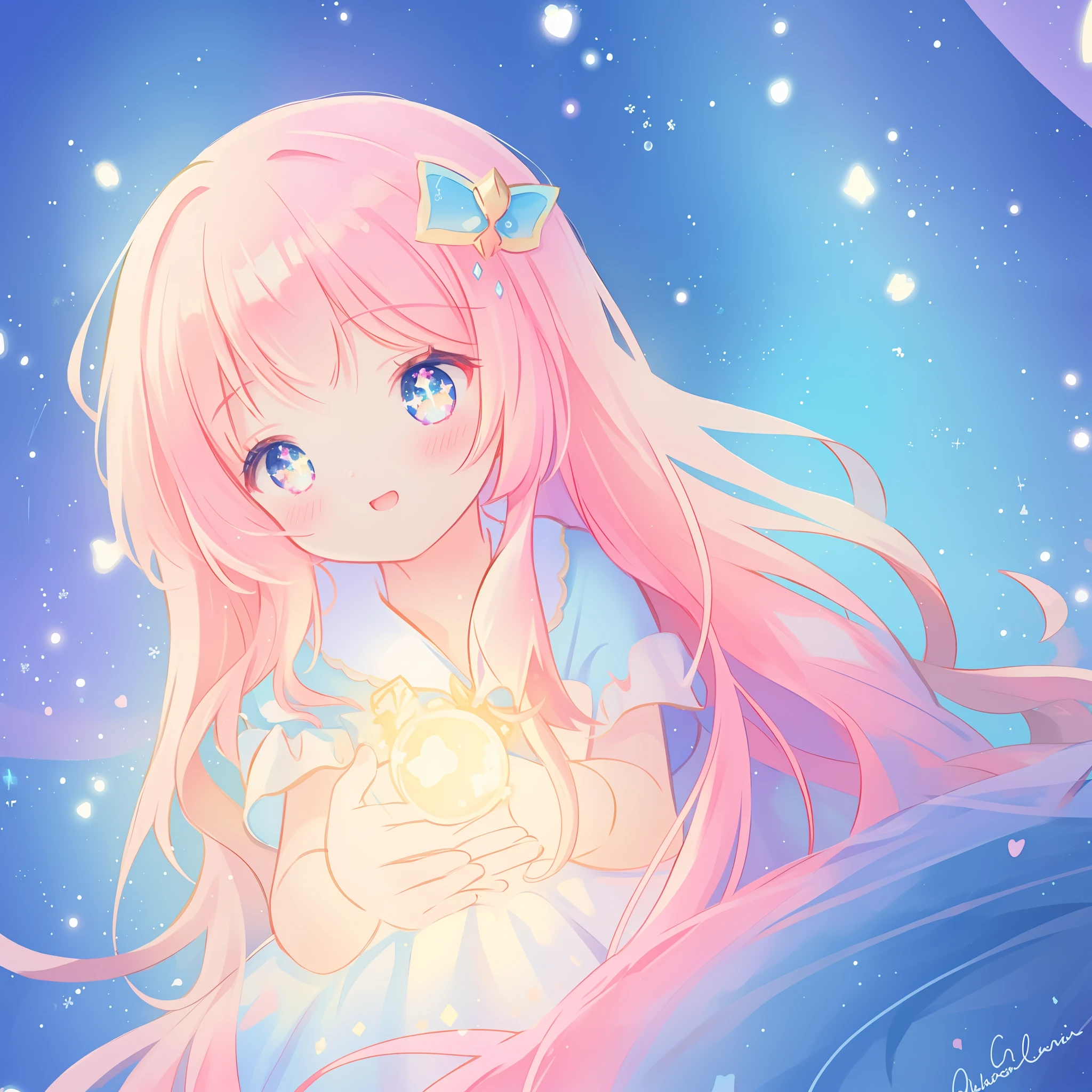 beautiful girl, puffy tiered ballgown, vibrant pastel colors, (colorful), glowing golden long hair, magical lights, sparkling magical liquid, inspired by Glen Keane, inspired by Lois van Baarle, disney art style, by Lois van Baarle, glowing aura around her, by Glen Keane, jen bartel, glowing lights! digital painting, flowing glowing hair, glowing flowing hair, beautiful digital illustration, fantasia background, whimsical, magical, fantasy, ((beautiful face)), ((masterpiece, best quality)), intricate details, highly detailed, sharp focus, 8k resolution, sparkling detailed eyes, liquid watercolor