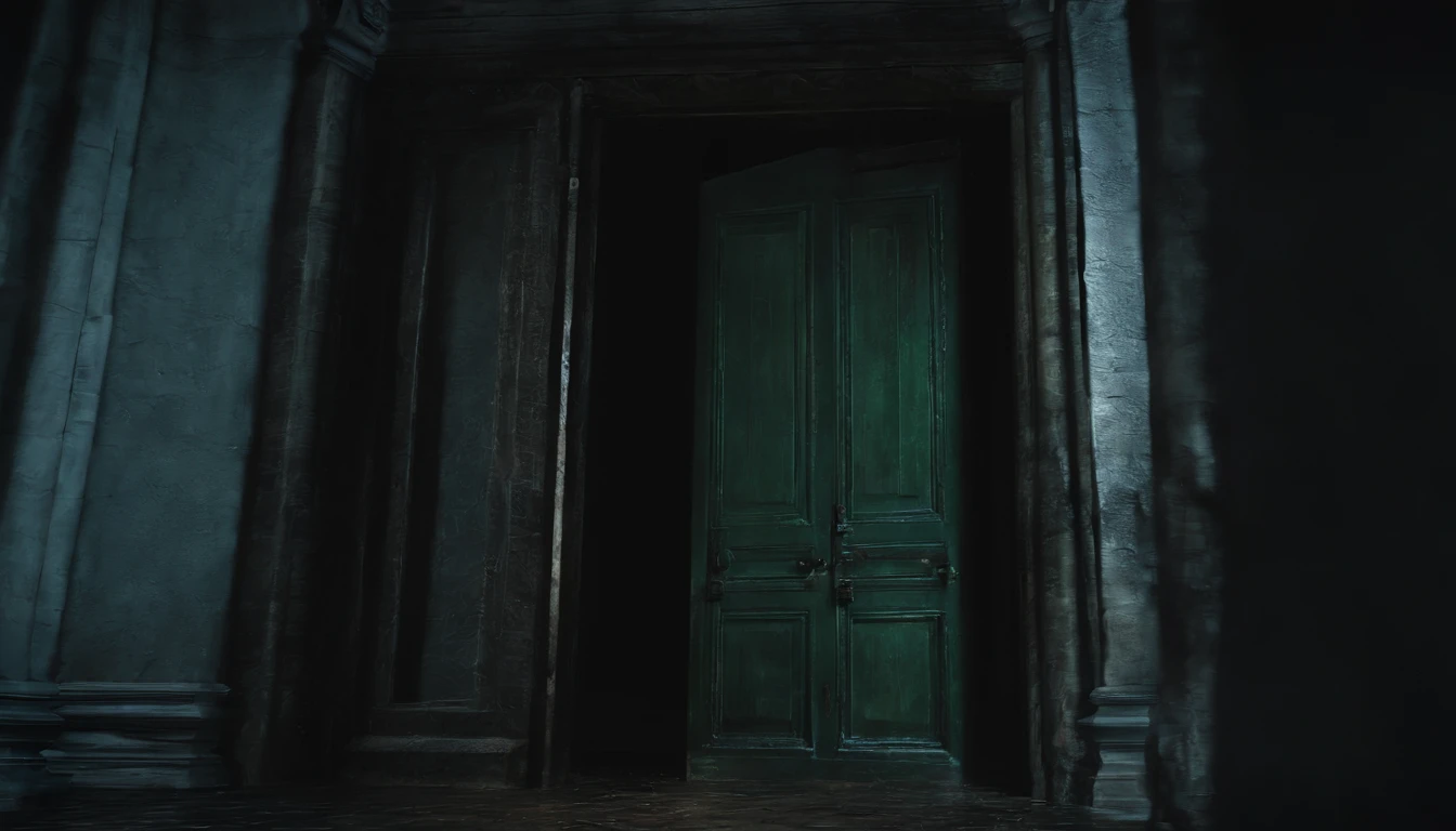 A ghost difference,Pull a newly reincarnated soul with an iron chain,In a very gloomy clearing,There is a super large door in front,