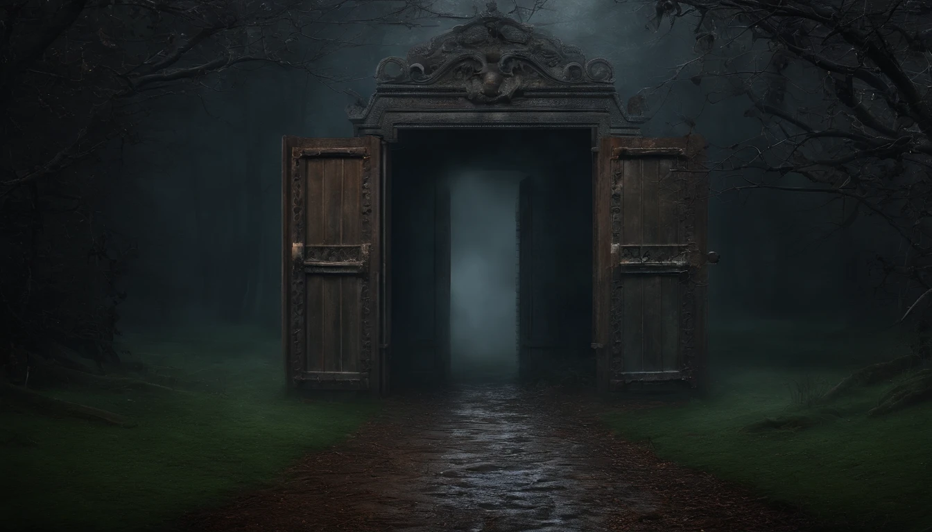 A ghost difference，Pull a newly reincarnated soul with an iron chain,In a very gloomy clearing，There is a super large door in front，