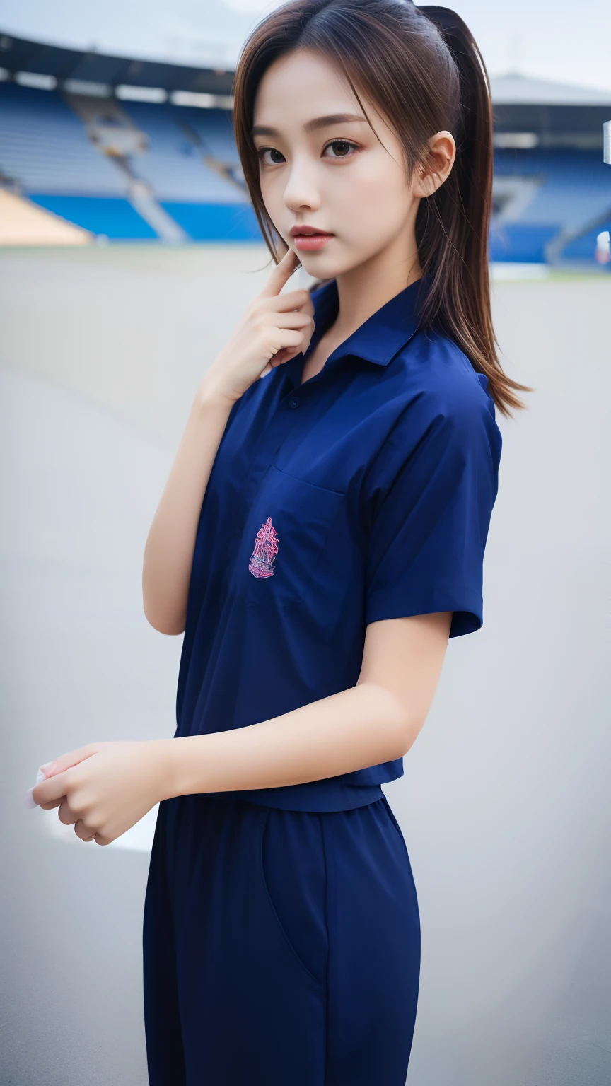 (bestquality,10,10,highres,masterpiece:1.2),ultra-detail,(Realistic,photorealistic portrait,photo-realistic:1.37),1 Cute girl in the football field,oily shiny skin,bara,light smile,BDclothes,((blue shirt:1.3)),short sleeves,shirt, trousers.,(navy_long_Pants Track:1.1), ((Stadium Background:1.3)),dynamic angle,excited,face focus,Dynamic Poses,from behide,Ass Focus,masterpiece, bestquality, ultra realistic, hyper-detail, 8k resolution, RAW photo, crisp focus, ((Navy blue shirt:1.1)), short sleeves, Long Path, Perfect body, 2 mature women, 18yo, cinematic light,Blue sweatpants,Gymware,Correct anatomy,Complete body, Correct body, sharp face, Anatomically correct body, full entire body, Realistic gestures, long-haired, Realistic poses,Wear long shorts....,Long leg span,Shapely,Sculpting Girl, 2 girls kissing each other, Realistic kiss, Slender Figure, mannequin mannequins, Shapely, Beautiful body,masterpiece, best quality, ultra realistic, hyper-detailed, 8k resolution, RAW photo, sharp focus, (2 girl in coffee shop), ((navy shirt:1.1)), short sleeves, long trackpant, perfect body, 2 mature female, 18yo, cinematic light