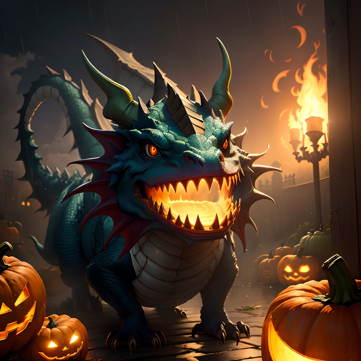 Dark anthill with pumpkin dragon in the anthill above