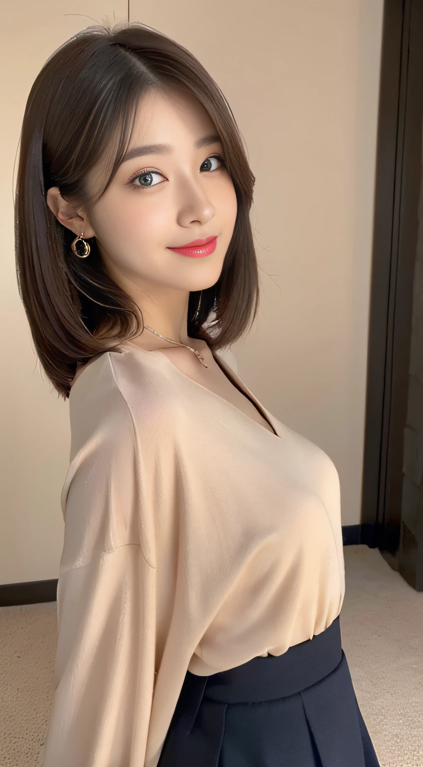 (((32K,very high res, high detal, highly accurate,Masterpiece Girl 1))),RAW photo & realistic atmosphere,Beautiful dark blue eyes,Detailed mouth,Glossy lips,Detailed eyebrows,Soft, fair skin,Every detail shines,,Detailed drawing of the eye、Very beautiful eyes with azure eyes,Detailed lips、Super detailed very nice face,Very well shaped face、lifelike face,Shiny beautiful lips,Beautiful eyebrows,Infinite reality,Best design,(Crazy cute sober and modest Japanese 22 year old girl,,Toned body,thighs thighs thighs thighs,Slender legs,Beautifully shaped breasts,Very cute beautiful girl, girl:1.5),Best Natural Makeup,Japanese idol household,韓国アイドル,Young sensual idol,Moist eyes,Swarthy eyes,Beautiful butt,beautifullegs,,camel's foot,:1.3),超A high resolution、,Natural, realistic face,back Lighting,Pure eyes are so cute,(((Foto realism,shooting full body))),,Realistic reality,(Simple earrings,Necklace arm,Watches,Glossy manicure,Girly clothing,Simple and neat dark adult total coordination,Spring long coat,blouse,Beautiful skirt,Modesty, beauty, fashion and fashion,Heels,Bery short hair,独奏,Lori,full body Esbian:1.7),(Show off your whole body fashion,The pants can be seen through the skirt squatting in front,Slightly chubby,A faint smile,The face is very young,a baby f1.8)