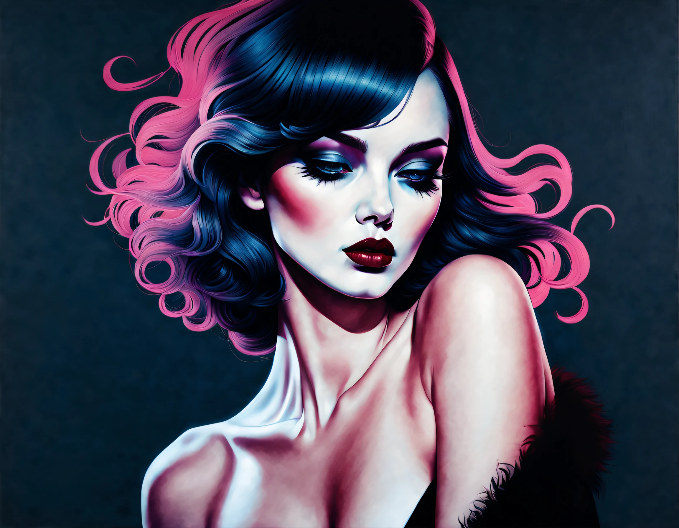 chiaroscuro technique on sensual illustration of an elegant woman, vintage bad girl, eerie, matte painting, by Hannah Dale, by Harumi Hironaka, extremely soft colors, vibrant, highly detailed, digital artwork, high contrast, dramatic, refined, tonal,