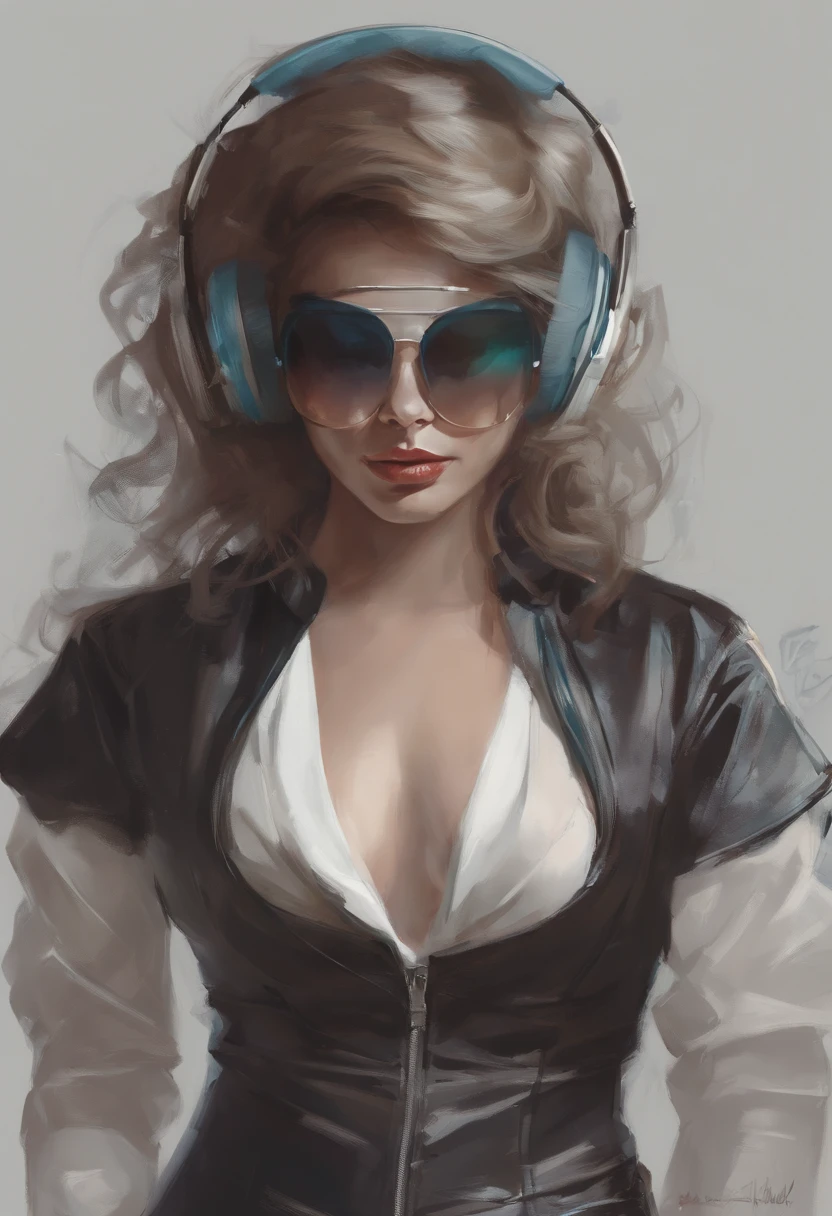 Perfect centralization, Um gatinho bonito por toda parte, Use uma jaqueta de estudante, wearing sunglasses, Usando fones de ouvido, Standing position, beleza abstrata, Centrado, looking at the camera, Facing the camera, nearing perfection, Dynamic, luar, altamente detalhado, pintura digital, art stations, Conceito-Arte, liso, foco nítido, 8k, high-definition resolution, illustration, arte de Carne Griffiths e Wadim Kashin, fundo branco