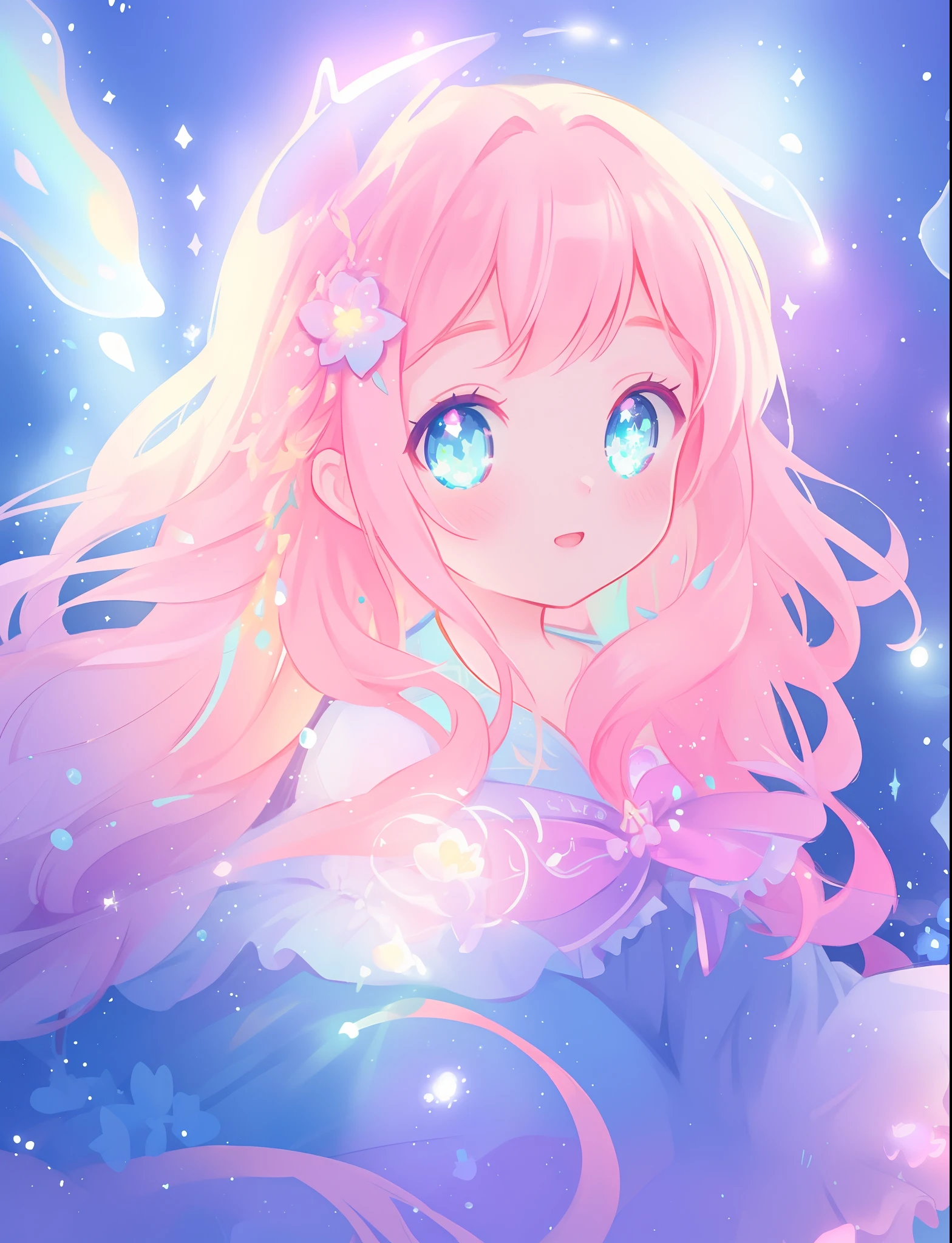 beautiful girl, puffy tiered flower fairy ballgown dress, vibrant pastel colors, (colorful), glowing golden long hair, magical lights, sparkling magical liquid, inspired by Glen Keane, inspired by Lois van Baarle, disney art style, by Lois van Baarle, glowing aura around her, by Glen Keane, jen bartel, glowing lights! digital painting, flowing glowing hair, glowing flowing hair, beautiful digital illustration, fantasia background, whimsical, magical, fantasy, ((beautiful face)), ((masterpiece, best quality)), intricate details, highly detailed, sharp focus, 8k resolution, sparkling detailed eyes, liquid watercolor