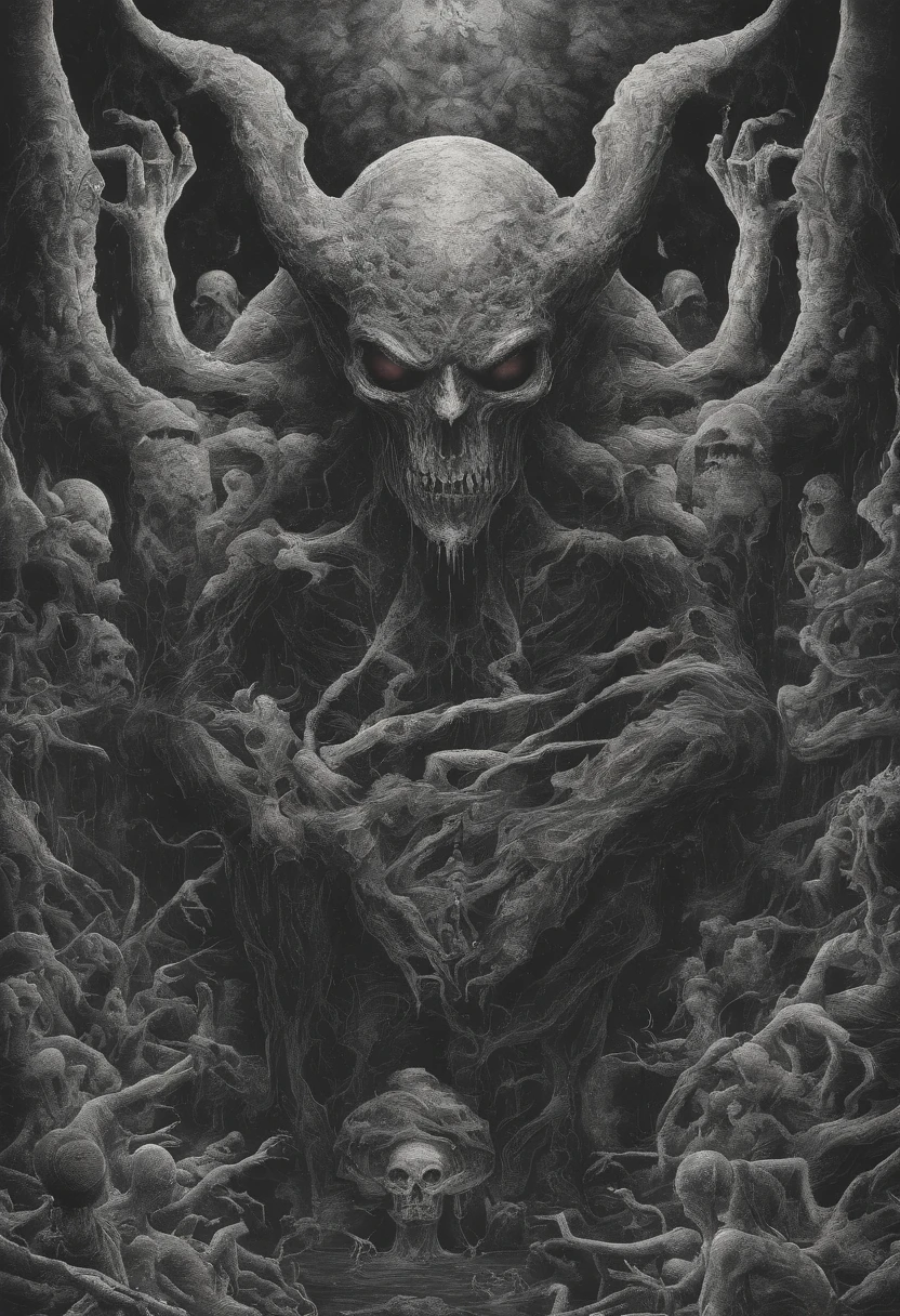 There is a painting,There is a tree with a big mouth in the painting, A headless scream, cosmic fear, 宇宙fear概念艺术, detailed 4k fear艺术品, digital art 4k unsettling, fear, fear艺术品, 宇宙fear插图, 抽象fear, 萨满 DMT fear艺术, scary color art, An expressive figure, radioactive fear,((red))