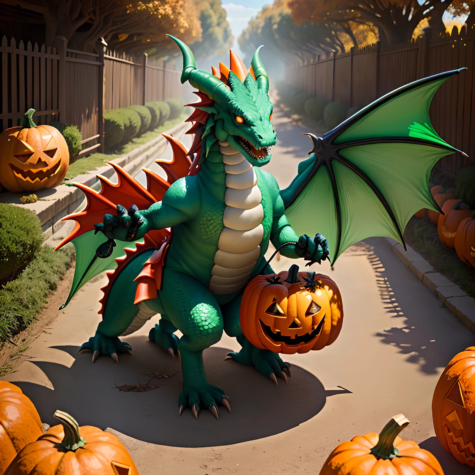 Funny Dragon, alegre,Al aire libre,con calabazas de halloween