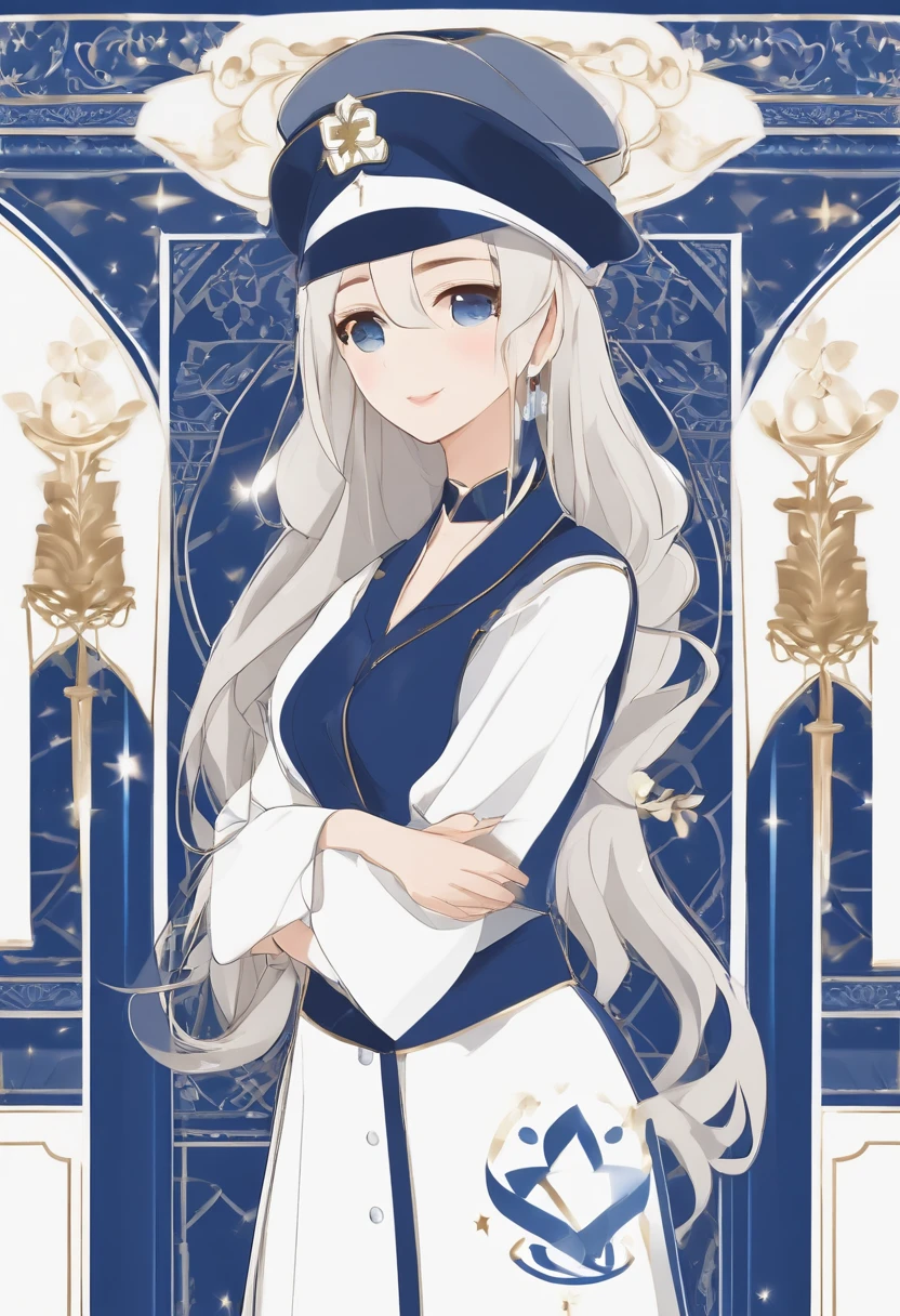 Round class badge, The main colors are dark blue and white。In the center of the class logo, Design abstract nurse cap, The lower part of the hat has a heart-shaped pattern。Around the hat, poser"Nursing Class B29 of 2021"of white font, Contrast with a dark blue background。The background of the class logo is dark blue。Add a faint white glow on the background。Enfim, Add elaborate decorations around the perimeter of the class logo, Enhance overall aesthetics, and express respect and pride for the class。The logo highlights the professionalism of nursing and patient care, and the unity and honor of the class。