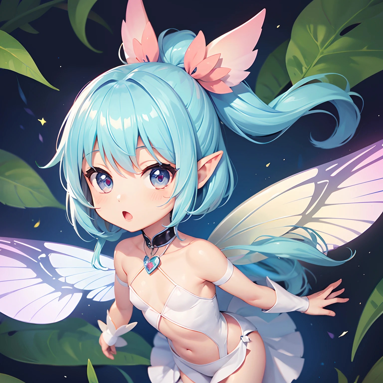 (Illustration for stickers), deformed chibi characters, cute fairy, background ivory